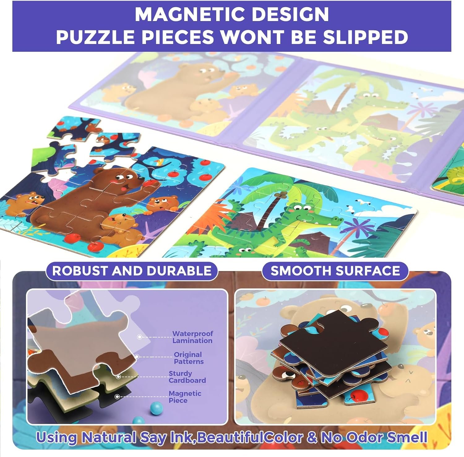 wholesale magnetic puzzles for kids ages 3-5, 3 in 1 toddlers animal magnetic jigsaw puzzle, kids travel puzzles toys, preschool learning toy for kids 3-8 year (animal forest) factory & supplier oem
