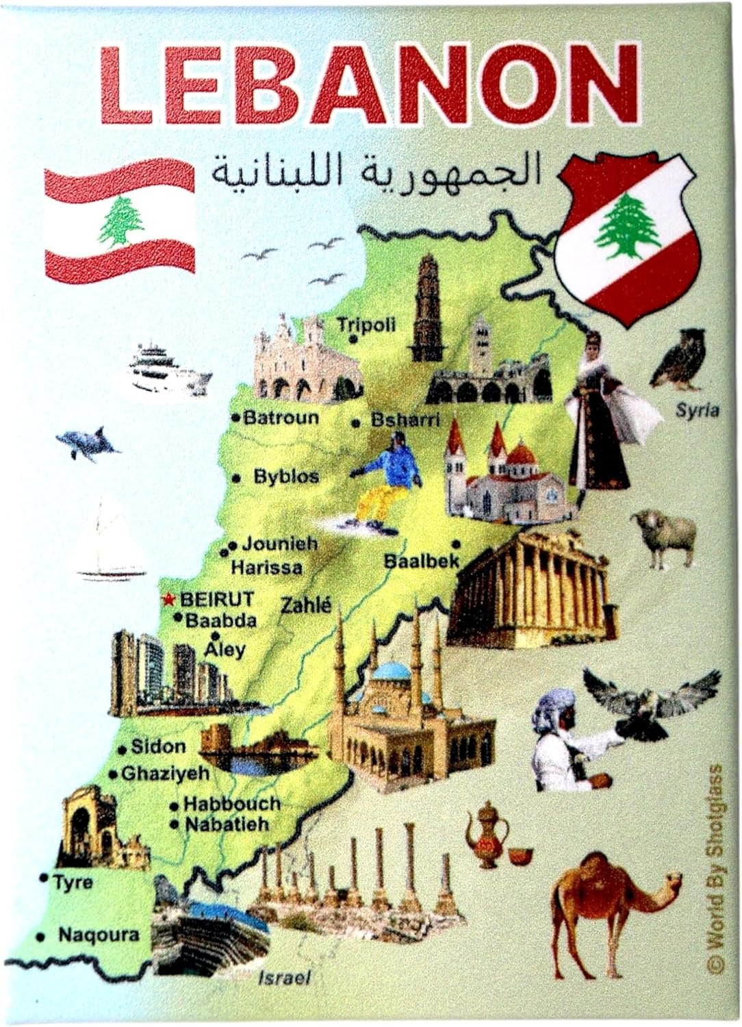 wholesale lebanon graphic map and attractions souvenir fridge magnet 2.5