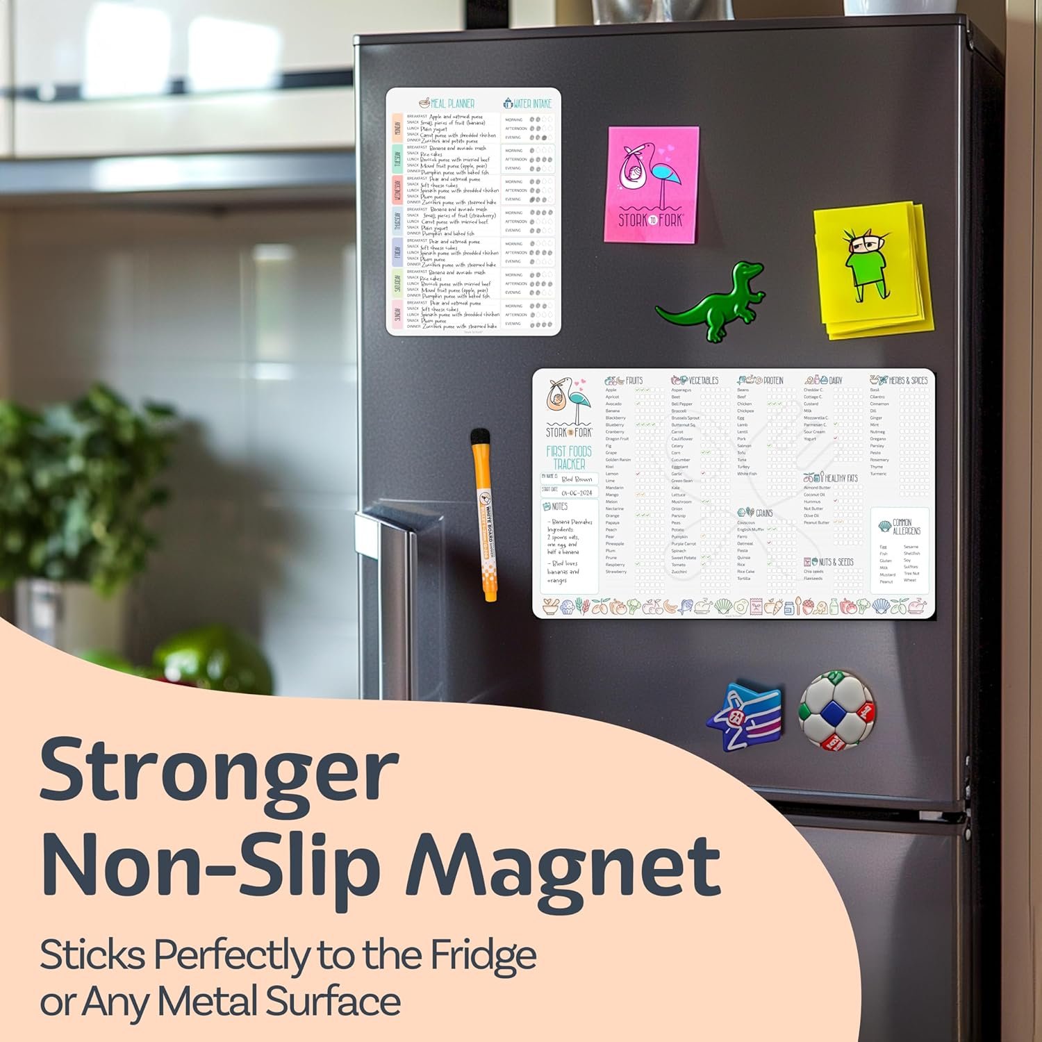 wholesale baby first food tracker, magnetic meal planner, fridge grocery shopping list chart (3 in 1) - dry, erase menu planners, strong stickiness on refrigerator - 11.8