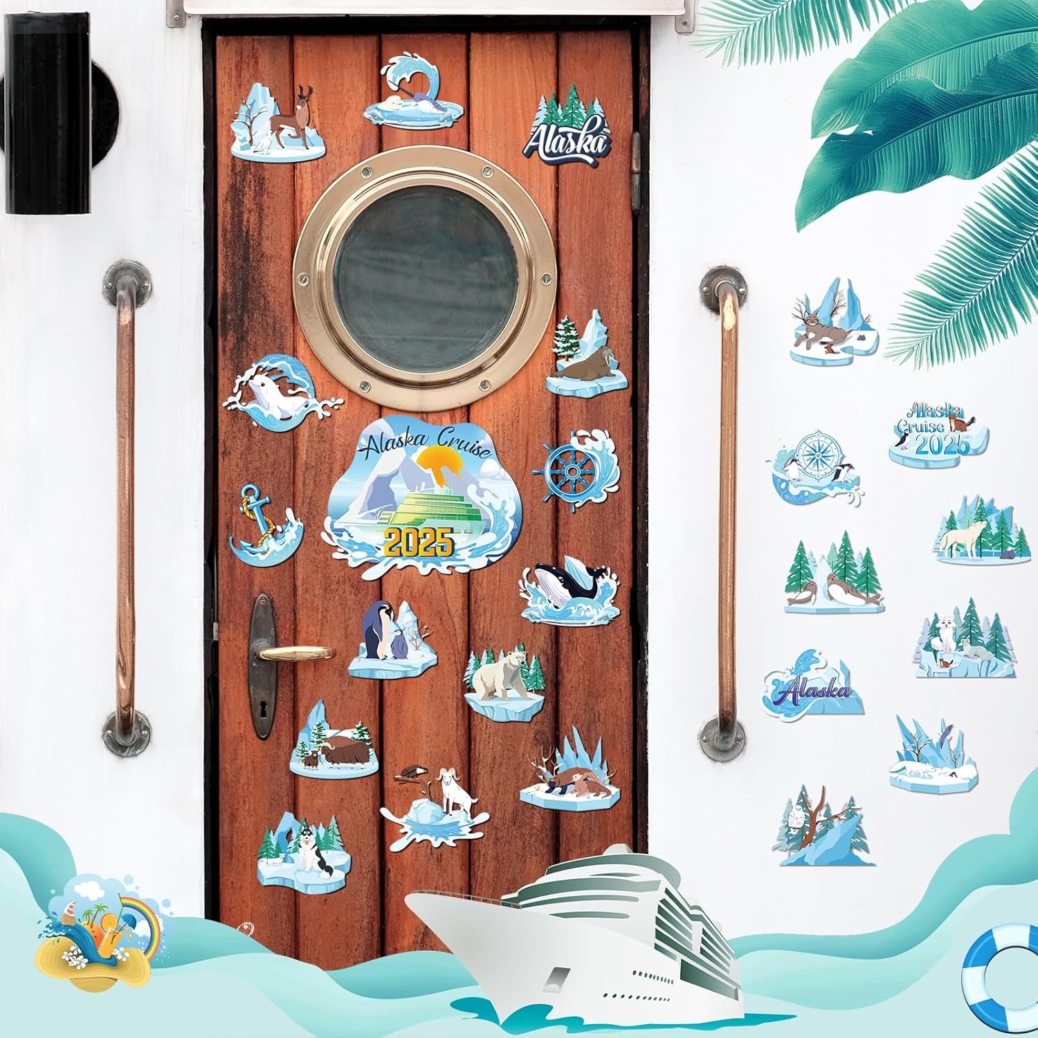 wholesale alaska cruise door decorations - 24 pcs glacier cute animals magnets 2025 ship cabin magnetic stickers stateroom accessories essentials iced anchor magnet for party carnival fridge declas factory & supplier oem