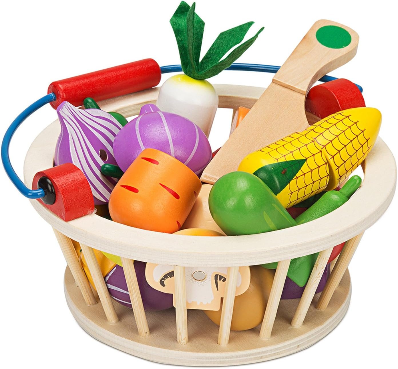wholesale victostar magnetic wooden cutting fruits vegetables food play toy set with basket for kids factory & supplier oem