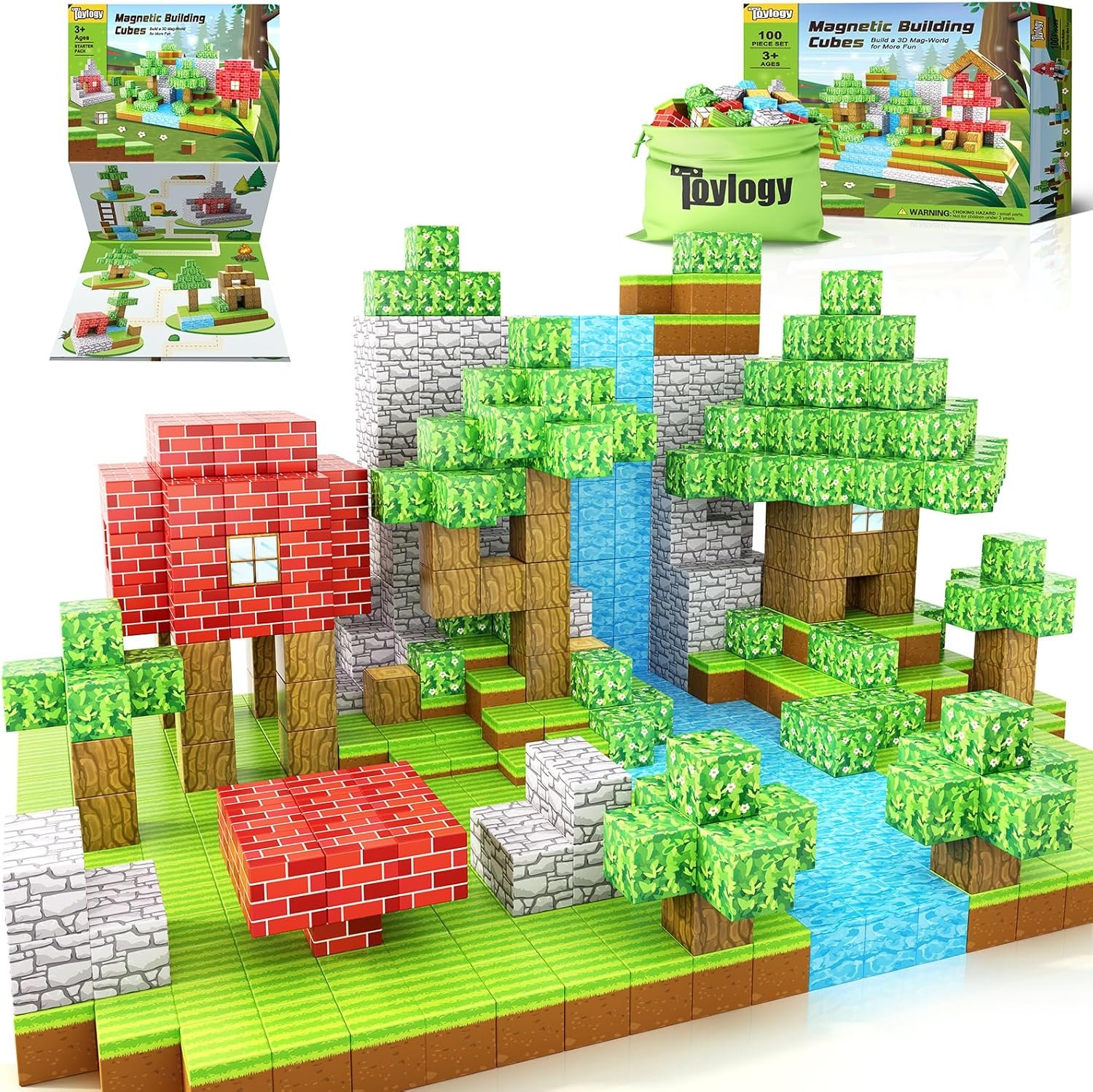 wholesale 100pcs magnetic blocks-build mine magnet world set for boys & girls age 3-5 6-8, stem sensory toys for toddlers gifts for 3+ years old girls boys,1