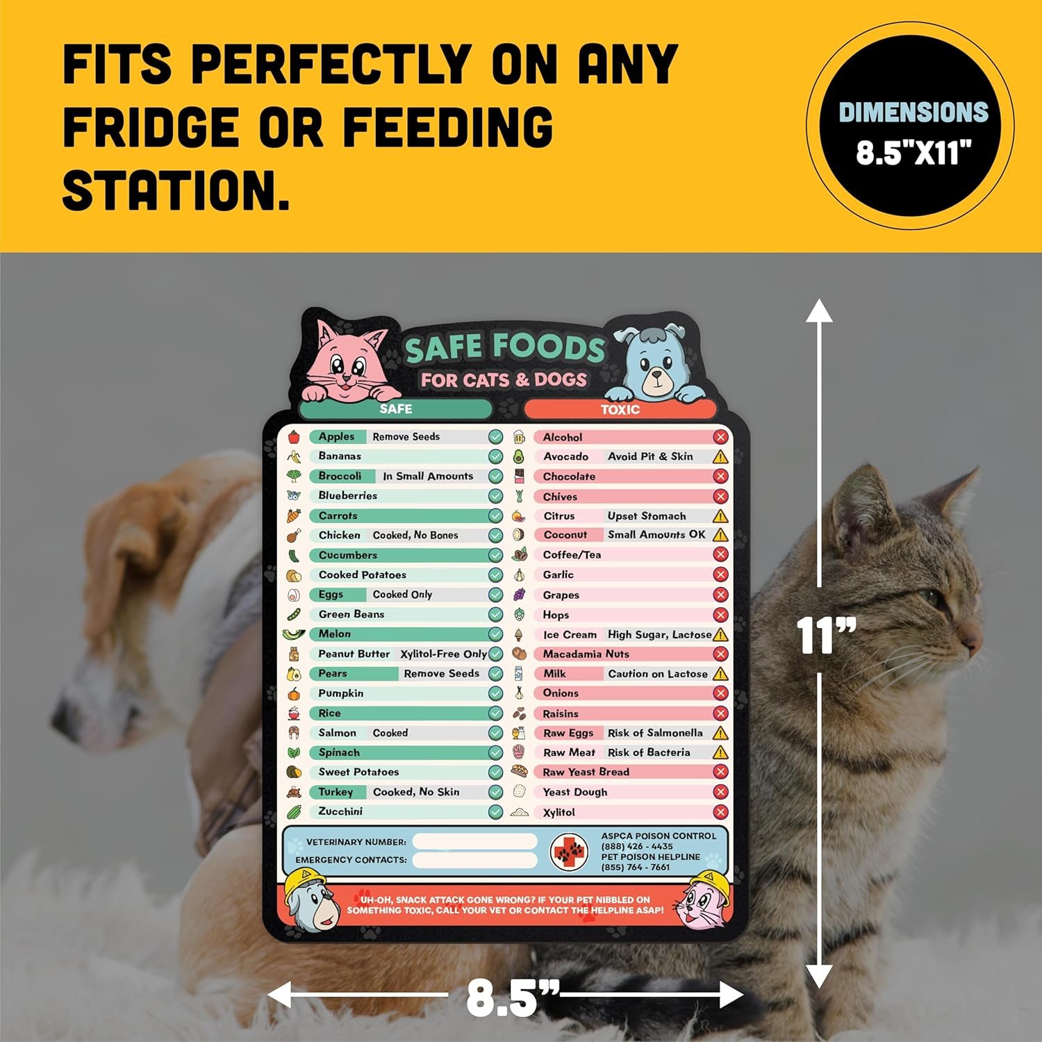 wholesale magnetic safe foods guide for dogs and cats | pet food safety magnet | cat & dog safety emergency numbers | 8.5
