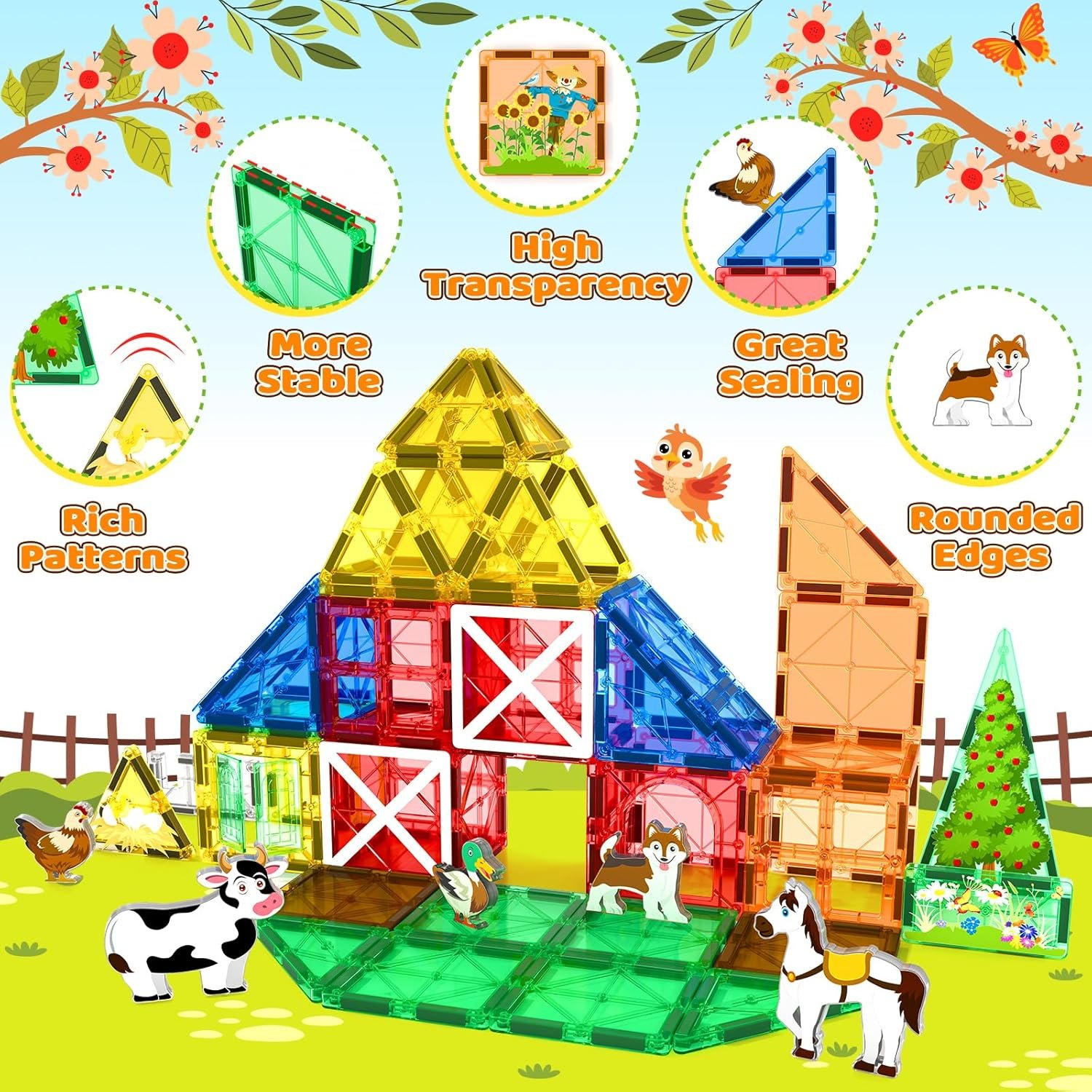 wholesale magnetic tiles toys with farm animals for 3+ year old toddler, magnetic blocks building toys for kids ages 3-5 5-7 girls boys, classroom must haves factory & supplier oem