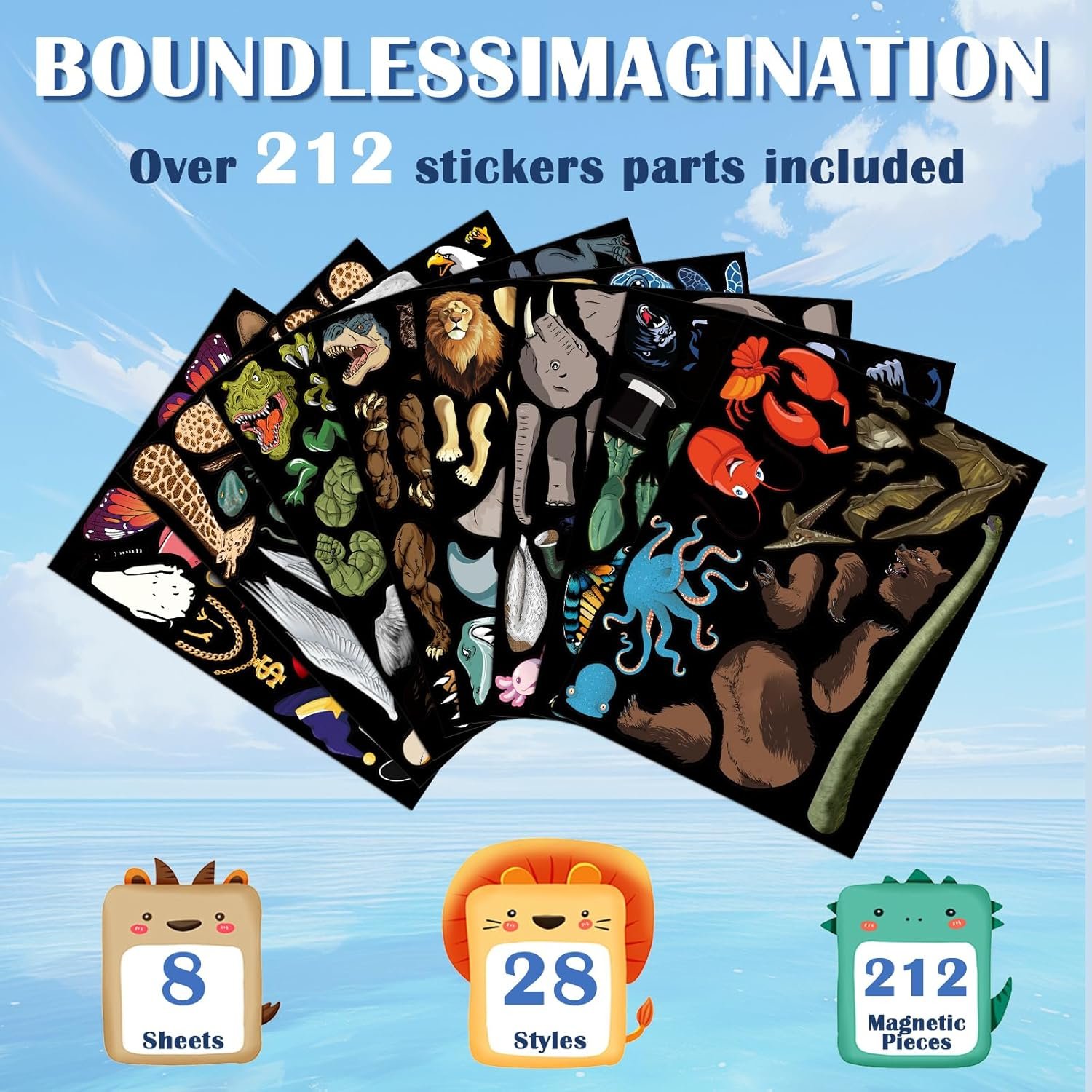 wholesale cryptid construction kit magnets - 8 sheets of 9x11.8 inch mix and match magnetic animals, funny fridge magnets for refrigerator, laptop, locker, home & office decoration accessories factory & supplier oem
