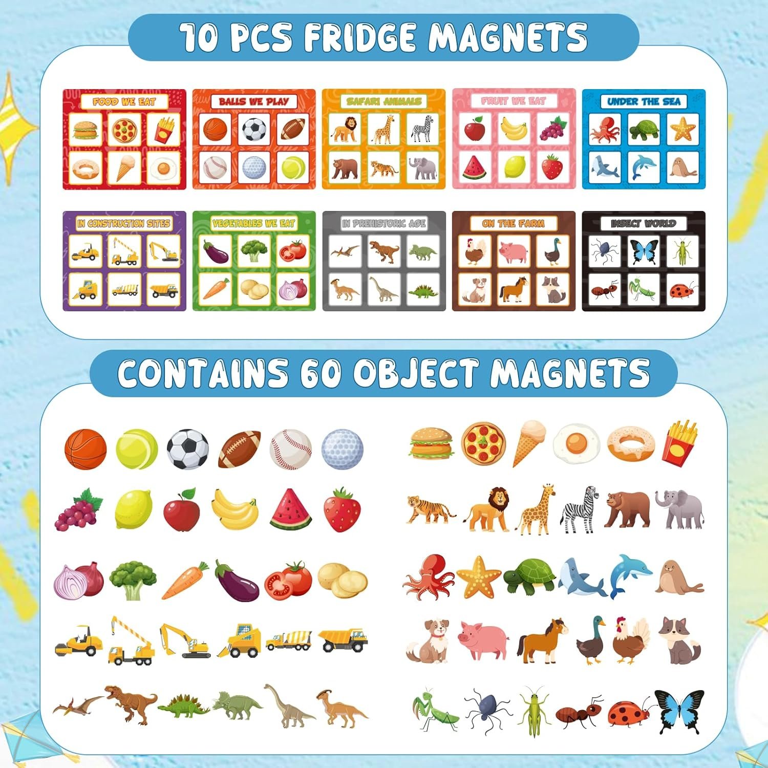 wholesale 10pcs magnetic color sorting set refrigerator magnets for kids, food football car dinosaur learning magnets for kids early education fine matching sorting sports preschool education gifts factory & supplier oem