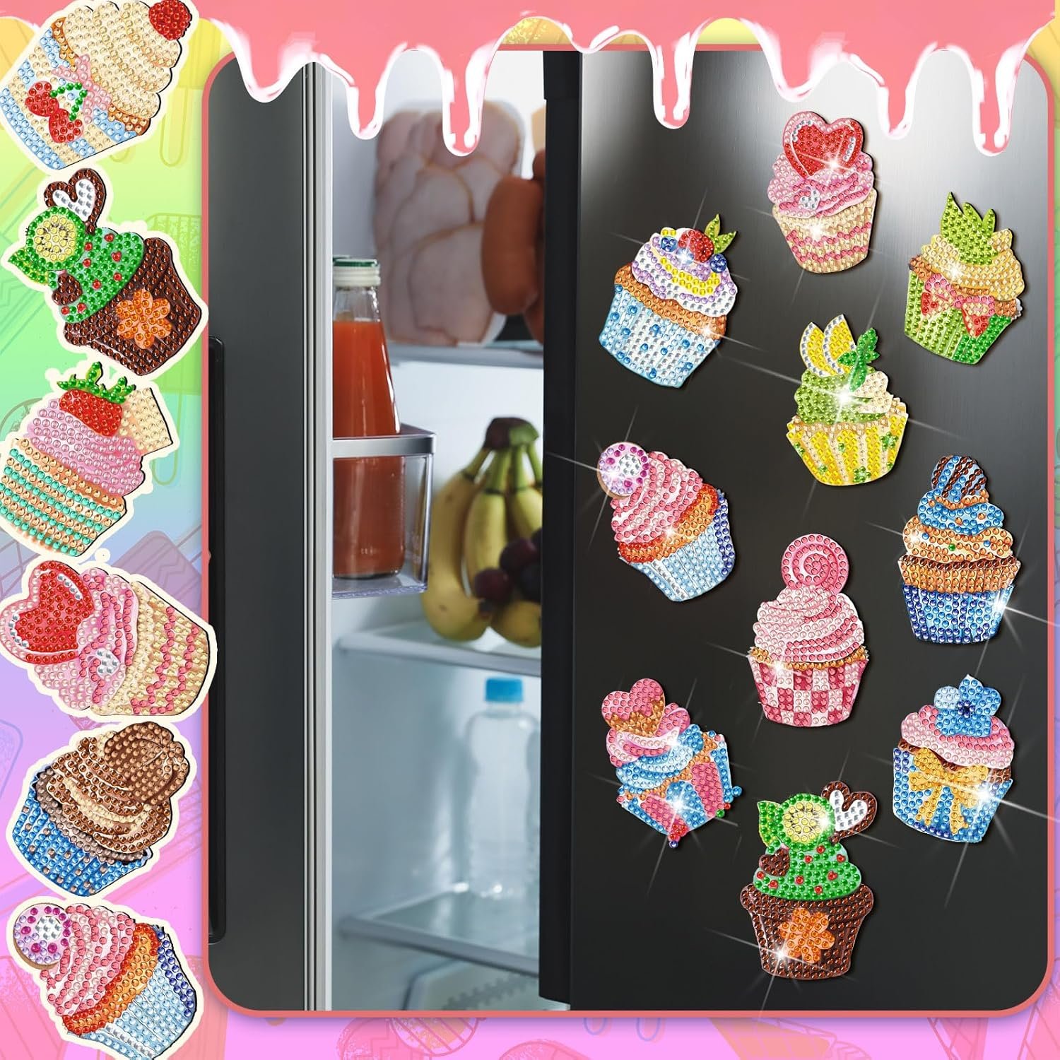 wholesale remuuly 30 pcs diamond painting magnets spring diamond art magnet kits for adults summer animal flower cupcake cow rhinestones refrigerator stickers for fridge diy crafts toy gifts(cupcake) factory & supplier oem