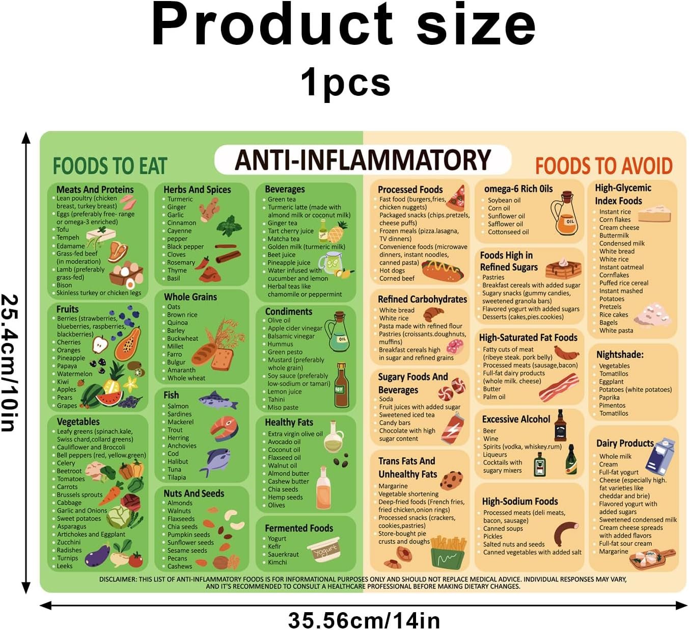 wholesale gosknor anti-inflammatory diet food guide fridge magnet, anti-inflammatory food list chart fridge magnet 14x10 inch strong magnetic nutritional food list poster board for beginners factory & supplier oem
