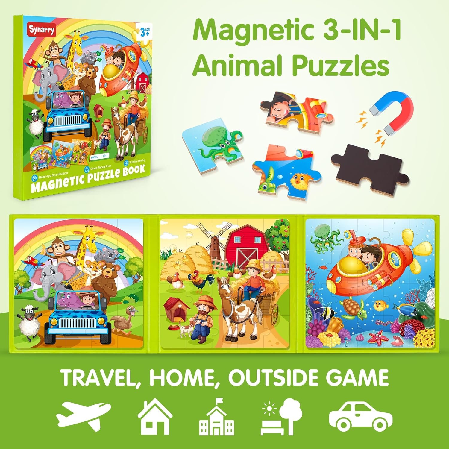 wholesale synarry magnetic puzzles for kids ages 3-5, 20 pieces toddler animal puzzles, children travel activity toys games for 3 4 5 6 years old kids boys girls in car airplane, learning magnet for road trip factory & supplier oem