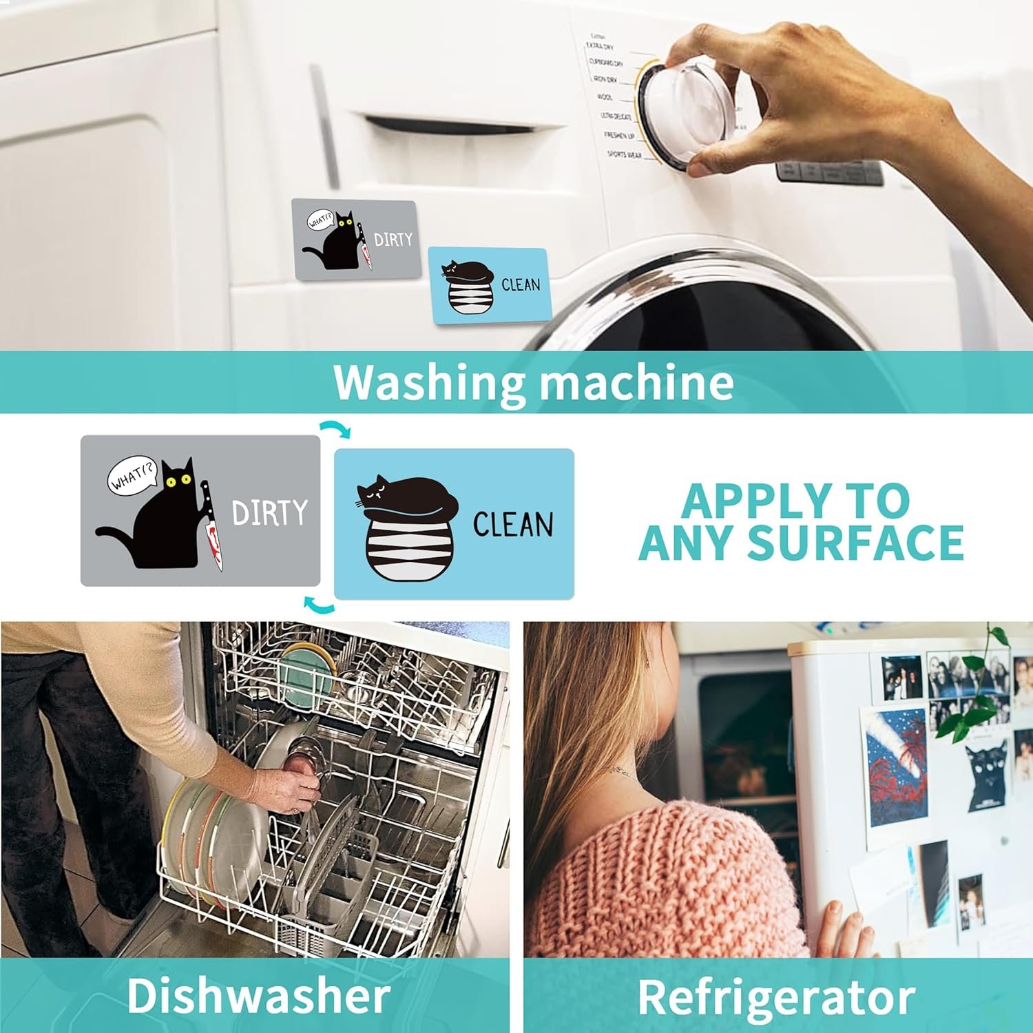 wholesale funny dishwasher magnet clean dirty sign universal double sided refrigerator magnet cute black cat cartoon magnets flip with magnetic plate indicator sign for kitchen home decor g factory & supplier oem