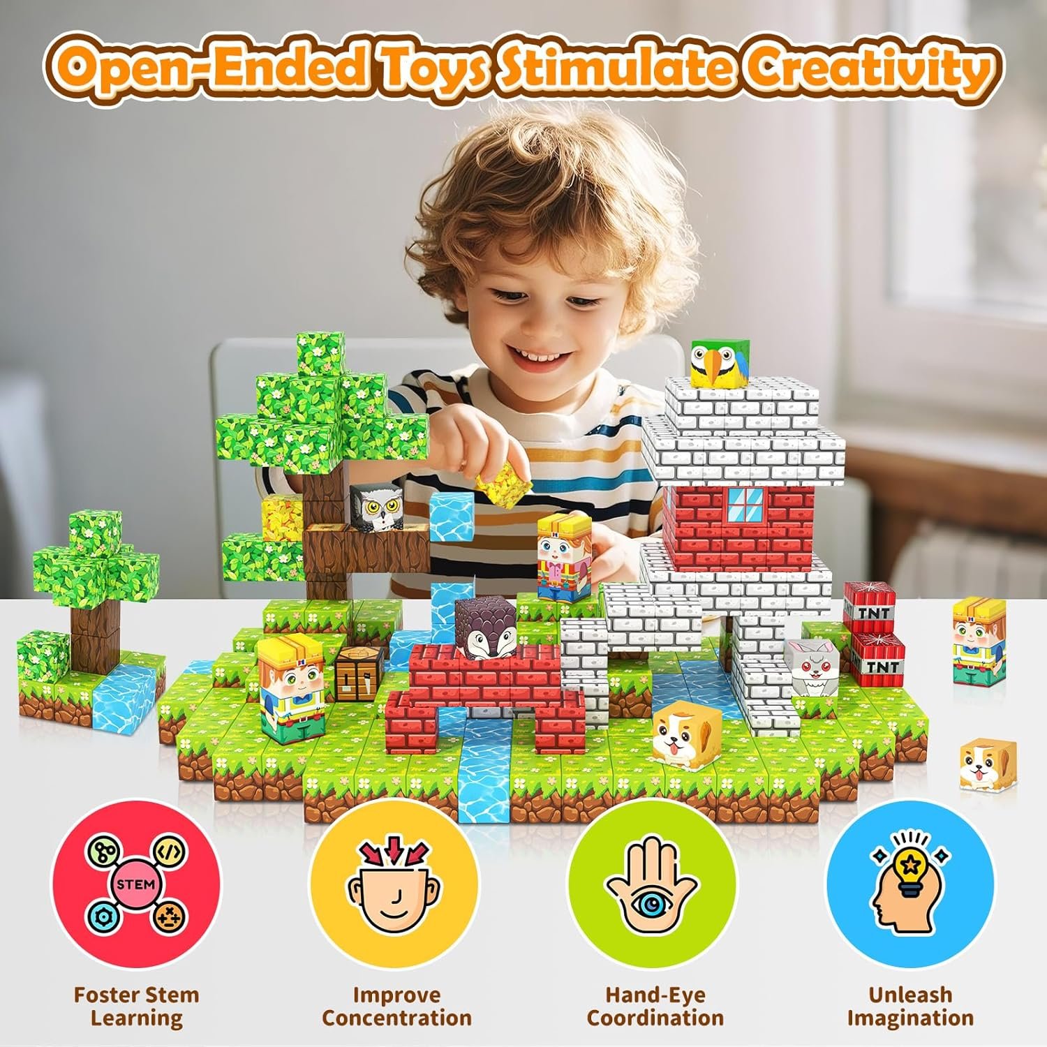 wholesale 100pcs magnetic blocks with forest animals toys, build mine magnet world set, magnetic tiles building for boys & girls age 4-8 5-7, stem montessori sensory toys for toddlers kids gifts 3+ years old factory & supplier oem