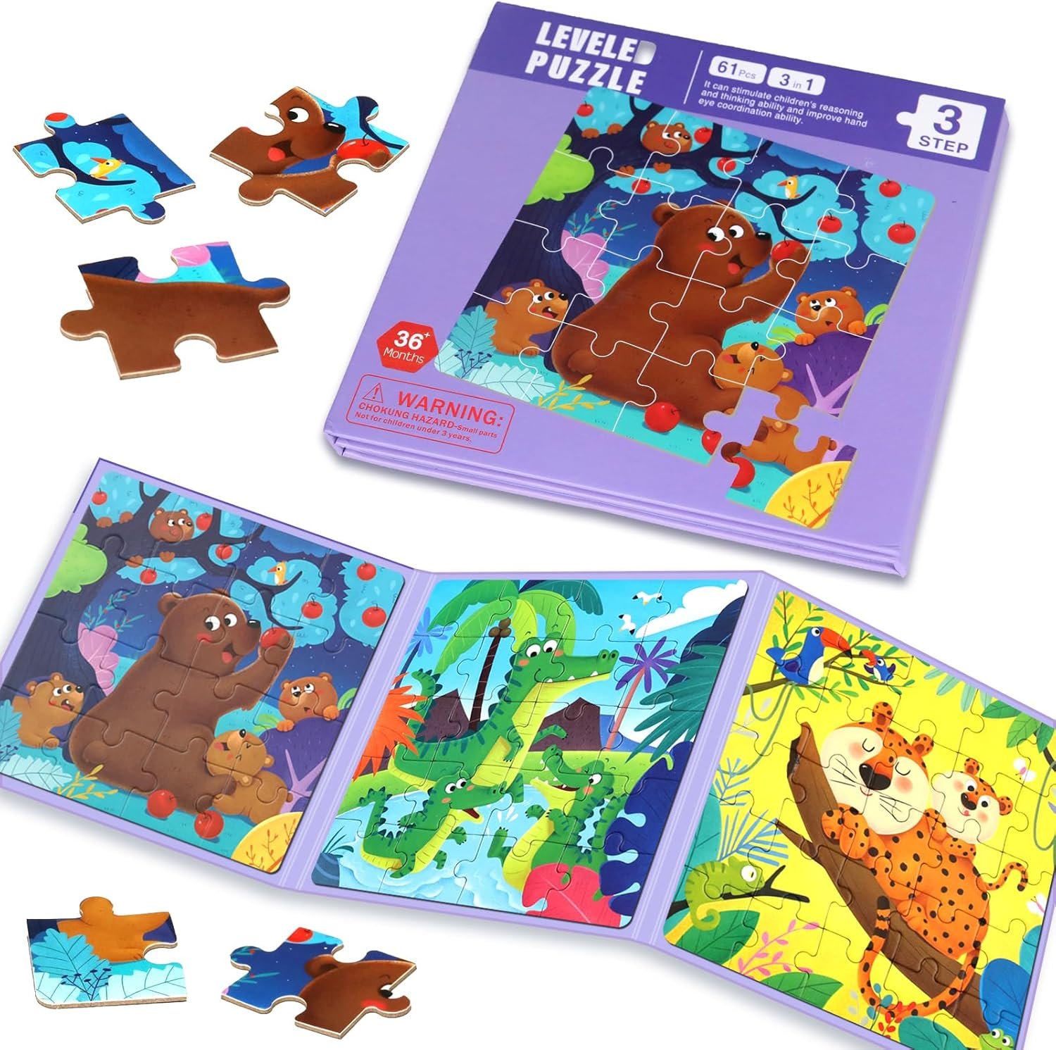 wholesale magnetic puzzles for kids ages 3-5, 3 in 1 toddlers animal magnetic jigsaw puzzle, kids travel puzzles toys, preschool learning toy for kids 3-8 year (animal forest) factory & supplier oem
