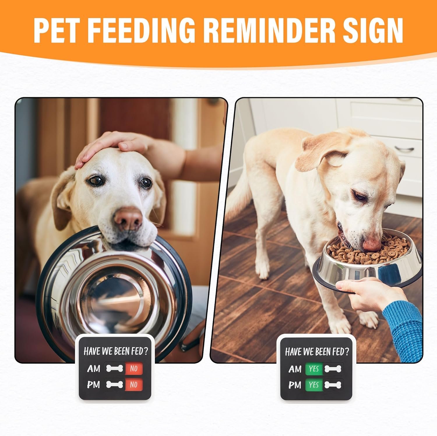 wholesale dog feeding reminder sign with magnet, pet feeding tracker with have we been fed, acrylic slider sign for fridge, am pm feed chart sign with yes no option, black with 2 stickers, 4.7