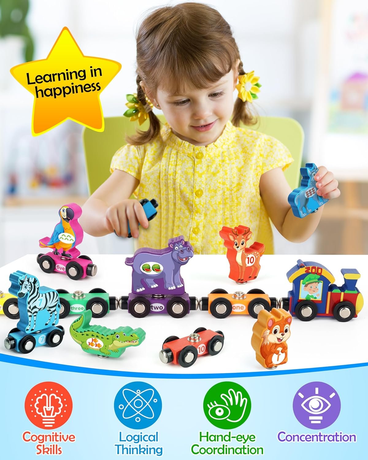 wholesale vanmor wooden train set for toddlers, magnetic animal number train toys for ages3-5, toddler learning toys, fine motor skills educational toys, preschool activities, toddler boy girl gifts factory & supplier oem