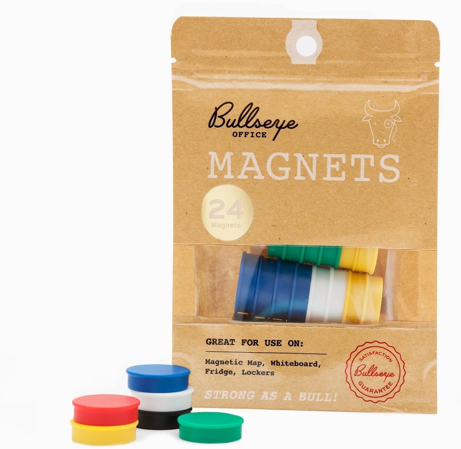 wholesale bullseye office 24 round assorted color fridge magnets, button shaped, small colorful magnetic discs for kitchen, cabinet or classroom, perfect whiteboard supplies for teachers (assorted color) factory & supplier oem