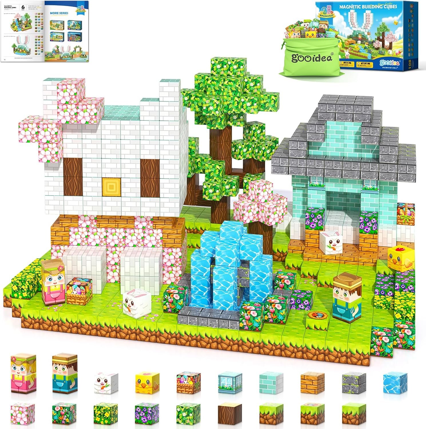 wholesale 108pcs magnetic blocks kids magnet toys, large 1 inch building cubes with puzzle panel, mine magworld easter bunny garden building crafts, sensory learning toys gift for 3+ year old boys girls factory & supplier oem