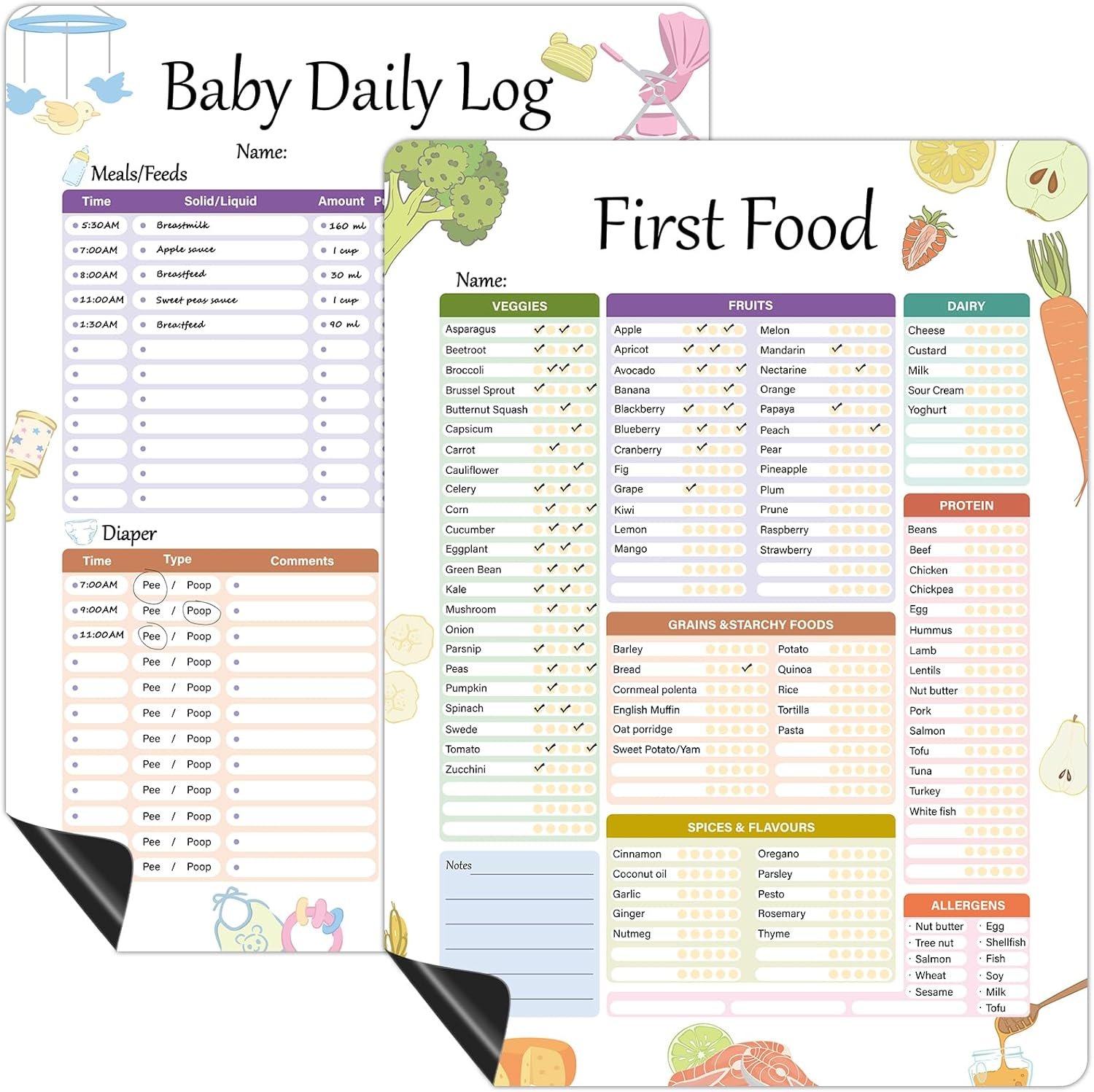 wholesale baby's first foods tracker fridge magnet, foods before 1 checklist magnet, reusable daily food log, baby food chart for new parents,nanny, babysitter 13.8 x 10.2inches factory & supplier oem