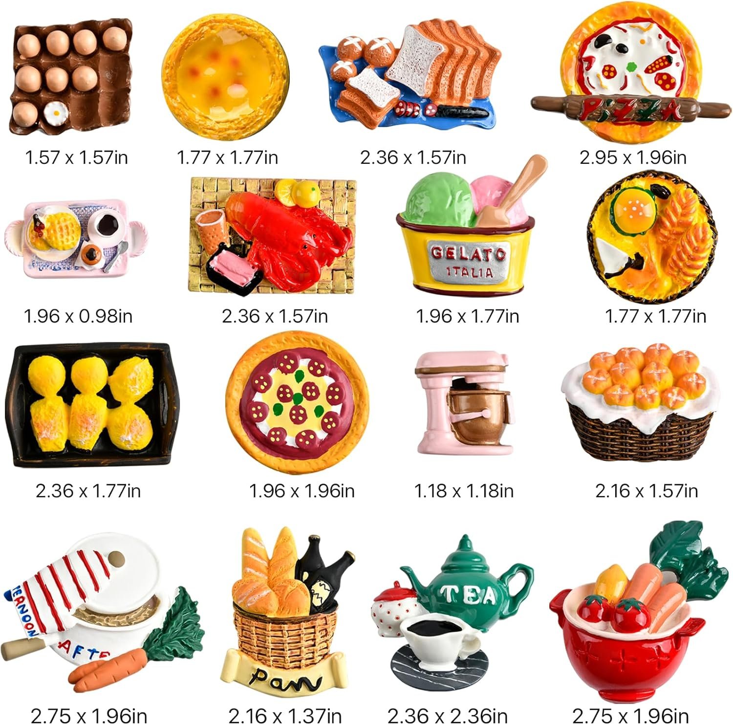 wholesale 16 pcs fridge magnets, 3d resin cute food shaped magnets for home decor, refrigerator, magnetic whiteboard or blackboard factory & supplier oem