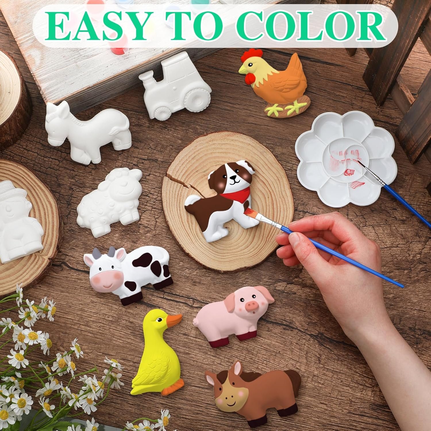 wholesale sinmoe 12 sets farm animals arts and crafts set paint your own ceramic figurines painting kit unpainted diy ceramic figurines with 12 magnet 2 brushes and 1 palette ceramic painting kit for adults factory & supplier oem