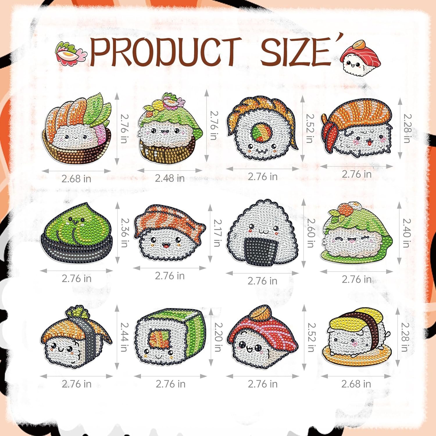 wholesale sitsink sushi diamond art magnets - cute food theme diamond painting refrigerator stickers, 3d gem art rhinestone crafts kit for adult women factory & supplier oem