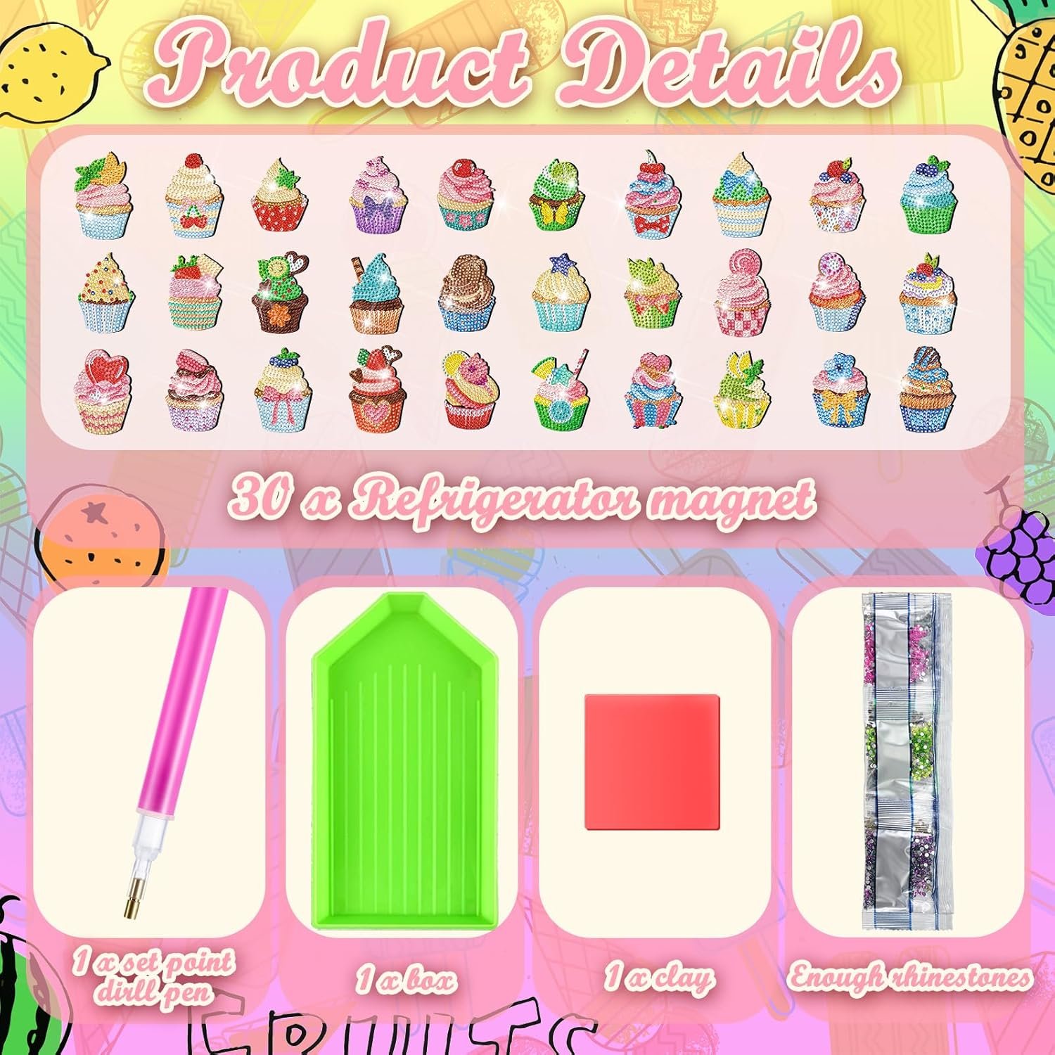 wholesale remuuly 30 pcs diamond painting magnets spring diamond art magnet kits for adults summer animal flower cupcake cow rhinestones refrigerator stickers for fridge diy crafts toy gifts(cupcake) factory & supplier oem