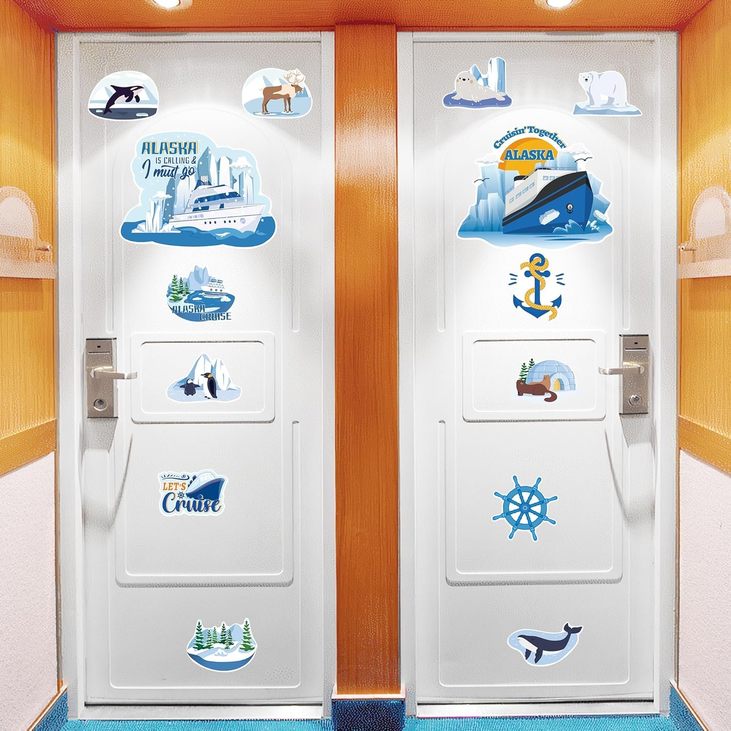 wholesale 14 pcs cruise door decorations magnetic, glacier cute animals cruising together alaska cruise door magnets, alaska cruise essentials door signs for ship cabin door decor factory & supplier oem