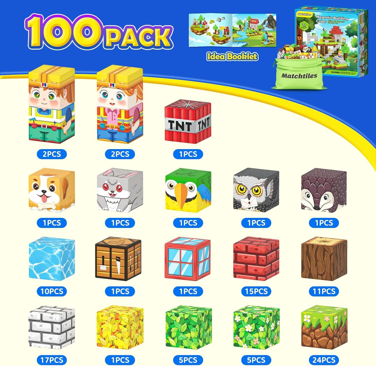 wholesale 100pcs magnetic blocks with forest animals toys, build mine magnet world set, magnetic tiles building for boys & girls age 4-8 5-7, stem montessori sensory toys for toddlers kids gifts 3+ years old factory & supplier oem