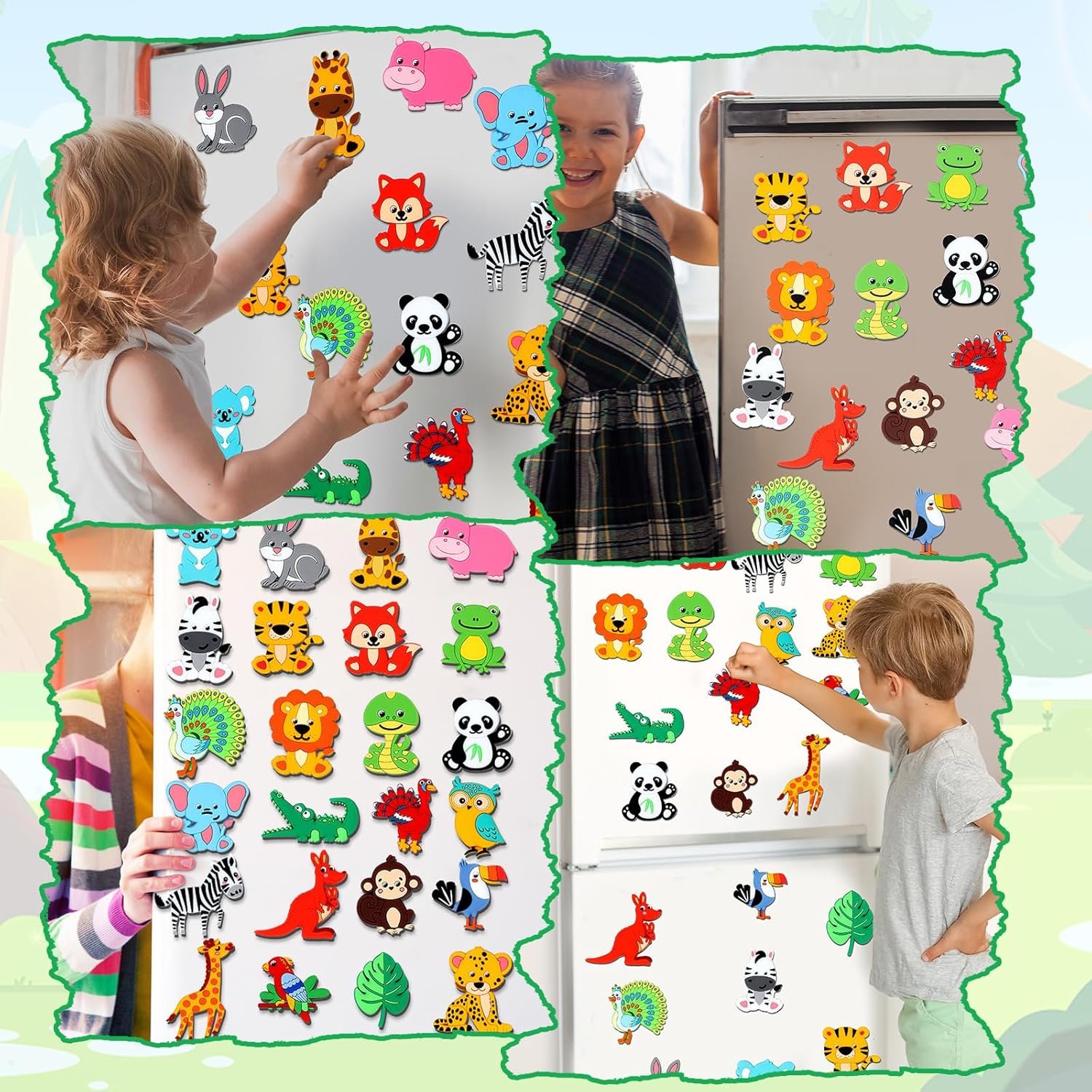wholesale 24pcs jungle animals refrigerator magnets for toddlers 1-3 kids cute rubber safari animals educational toy wild animal magnets for fridge full back magnetic toys for fridge whiteboard baby gift factory & supplier oem
