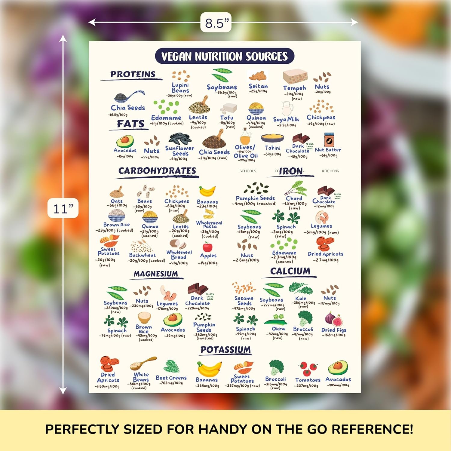 wholesale vegan health foods chart fridge magnet | nutritional guide for keto high protein vegan & vegetarian diets | decorative food magnet cheat sheet | durable & waterproof | 8.5