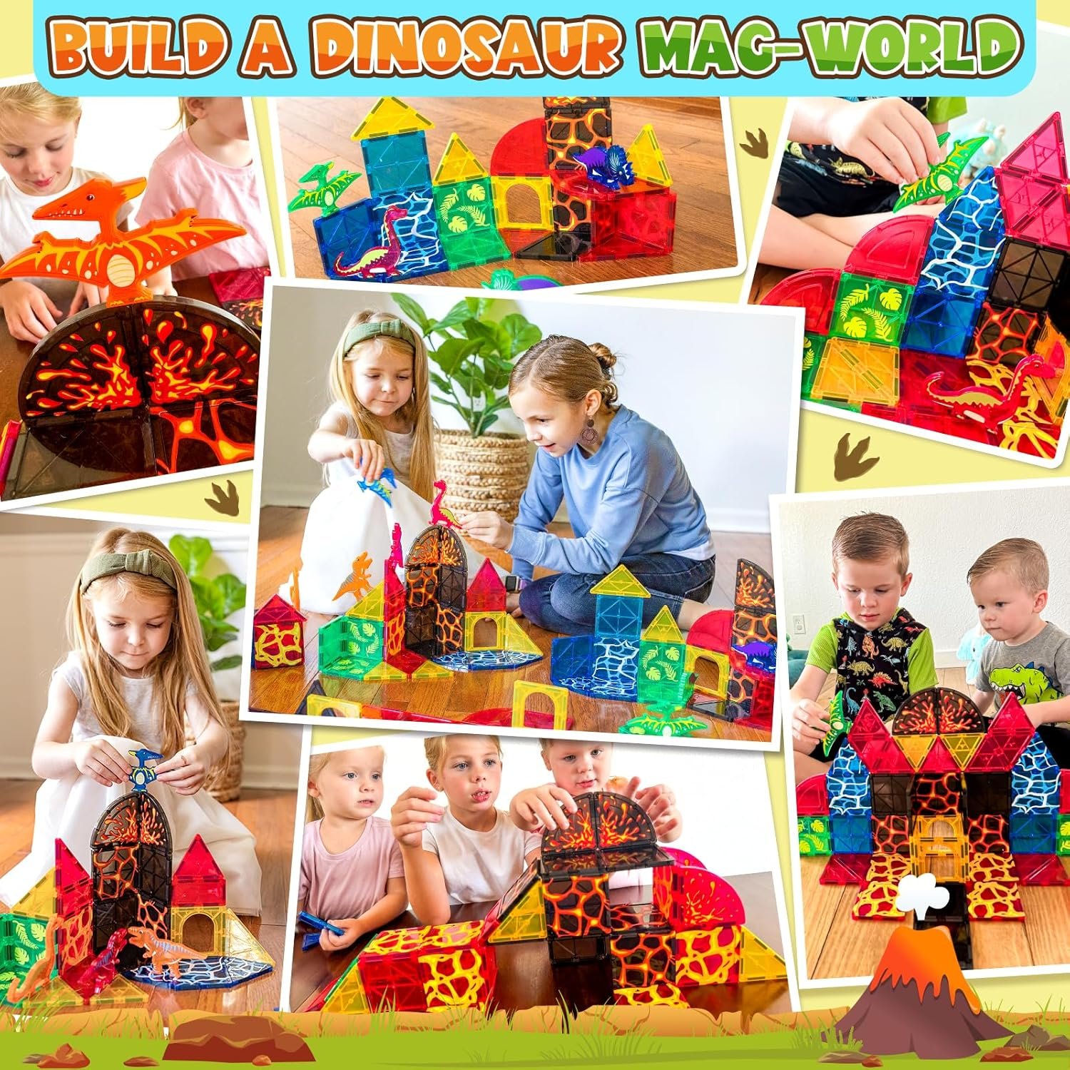 wholesale dinosaur toys magnetic tiles lava dinosaur world set - magnetic blocks building toys for kids 3-5 5-7 girls boys toys age 4-6 6-8, classroom must haves toddler sensory toys for 3+ year old kids toys factory & supplier oem