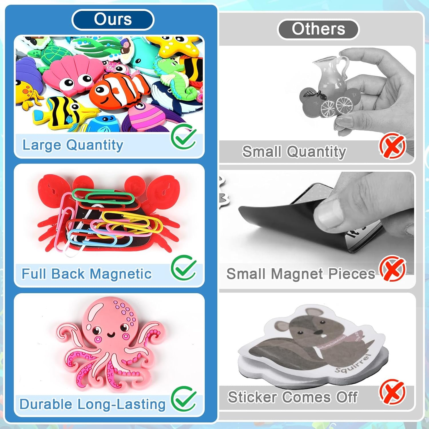 wholesale 24pcs ocean animals refrigerator magnets for toddlers 1-3 kids cute rubber sea animals educational toy sea life magnets for fridge full back magnetic toys for fridge whiteboard under the sea baby gift factory & supplier oem