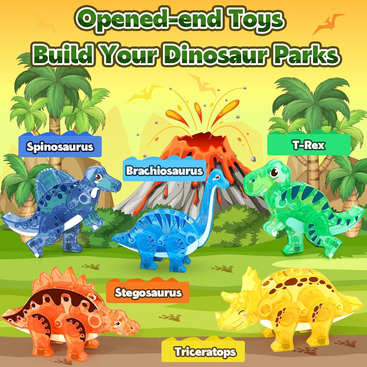 wholesale dinosaur toys magnetic tiles 3d movable dinos for kids 3-5 5-7 toddler outdoor sensory toys, stem educational magnetic blocks for 3+ years old boys girls kids toy factory & supplier oem