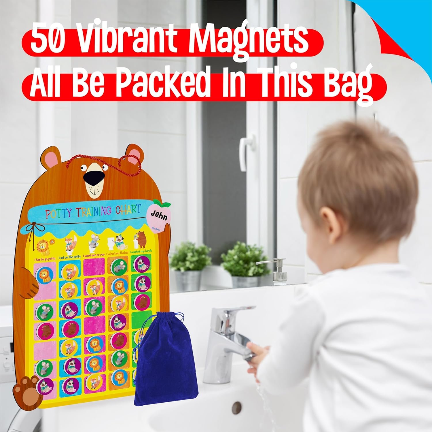 wholesale magnetic potty training chart, animals reward potty training chart with 50 reusable animal magnets plus 45 stickers and a storage bag, perfect for boys & girls, multiple toddlers (14.2” x 10”) factory & supplier oem