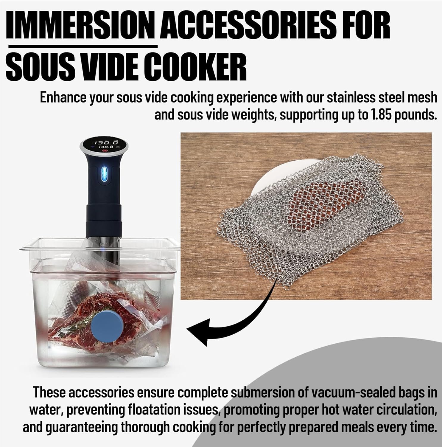 wholesale tongass 8-pcs silicone-coated sous vide magnets weights and food grade stainless steel sous vide mesh net for keeping bags submerged & prevent floating, powerful food safe weighted magnets factory & supplier oem