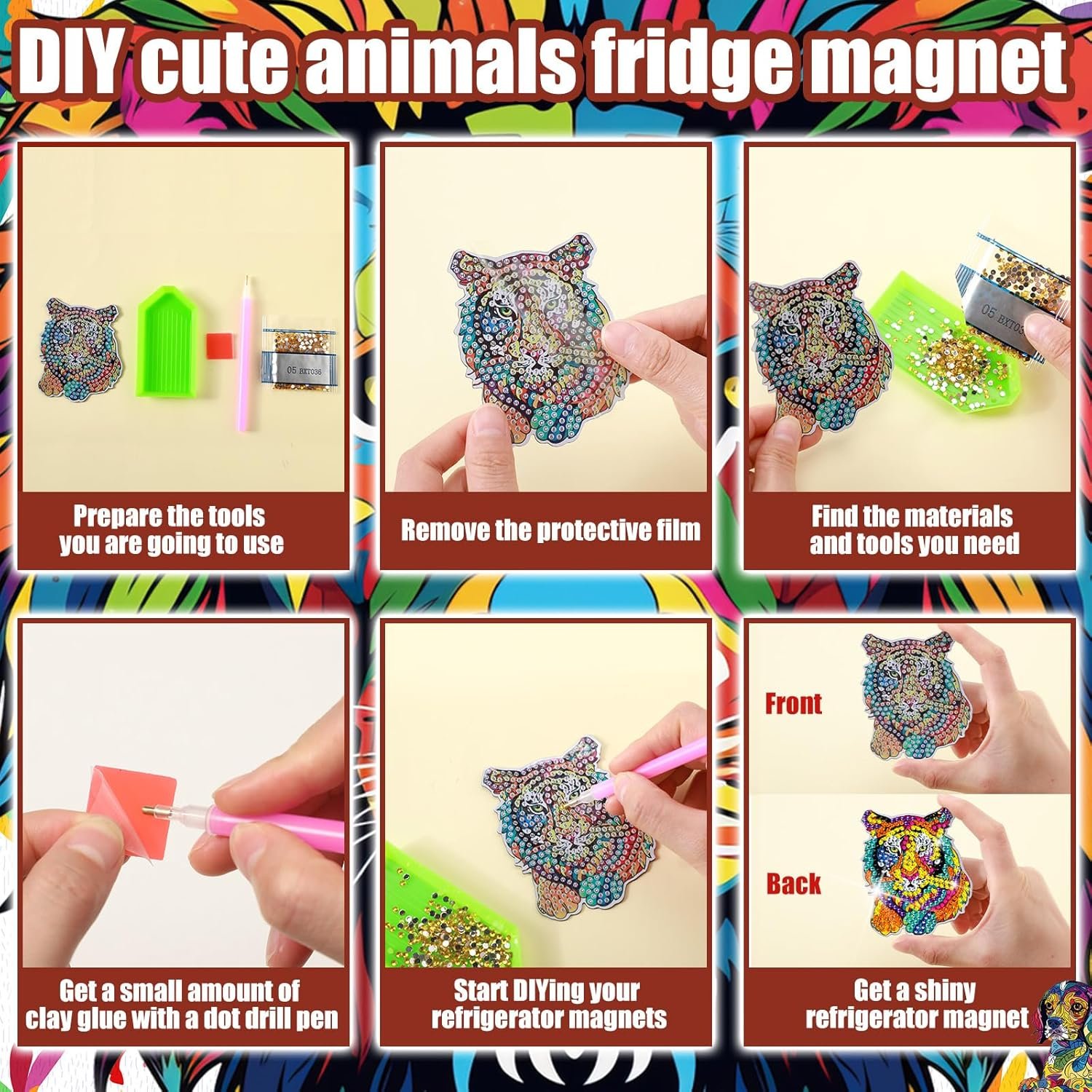 wholesale remuuly 30 pcs diamond painting magnets spring diamond art magnet kits for adults summer animal flower cupcake cow rhinestones refrigerator stickers for fridge diy crafts toy gifts(animal) factory & supplier oem