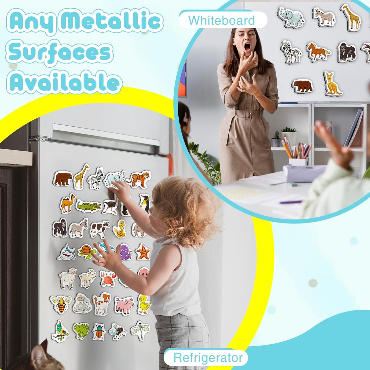 wholesale animal magnets, 50 pcs fridge magnets for kids, refrigerator magnets for toddlers farm animals wild zoo sea ocean animals educational learning magnetic toys for whiteboard baby preschool factory & supplier oem