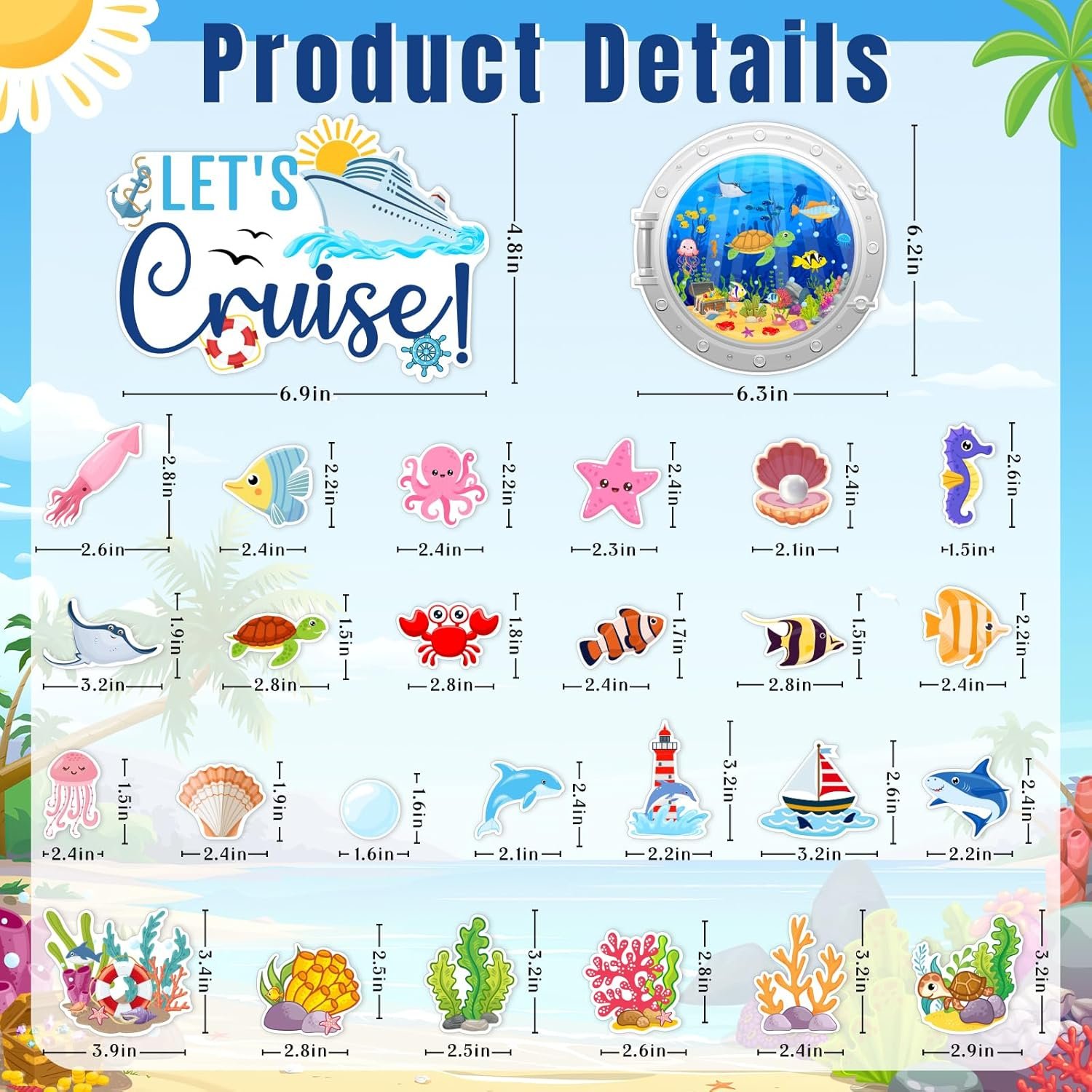 wholesale 27pcs cruise door decorations magnetic, ocean sea animal cruise magnets for door decoration summer cruise cabin door magnet stickers for carnival cruise refrigerator car door factory & supplier oem