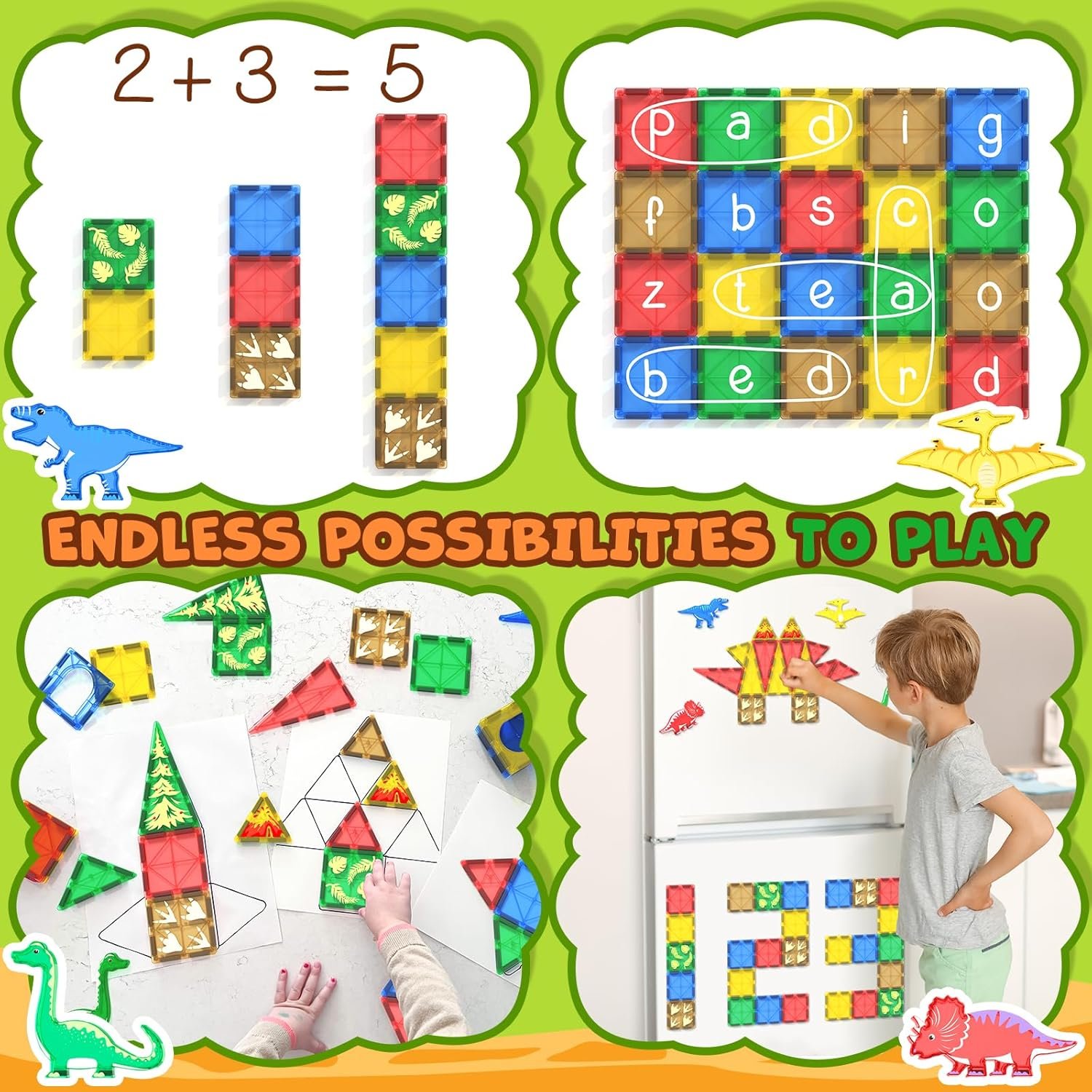 wholesale dinosaur toys magnetic tiles building blocks kids - dinosaur world stem magnet for toddlers creative construction play for 3+ year old boys girls ideal preschool learning sensory toys factory & supplier oem