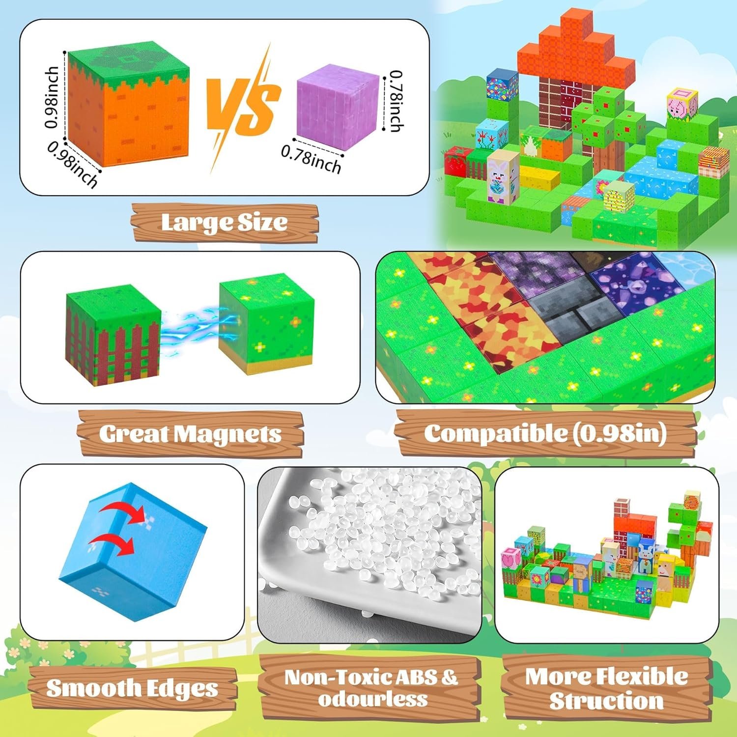 wholesale magnetic blocks-120pcs farm magnetic building blocks,stem montessori sensory toys for toddlers kids boys girls ages 3-5 4-8 5-7,magnets toy for toddler 3+ year old factory & supplier oem