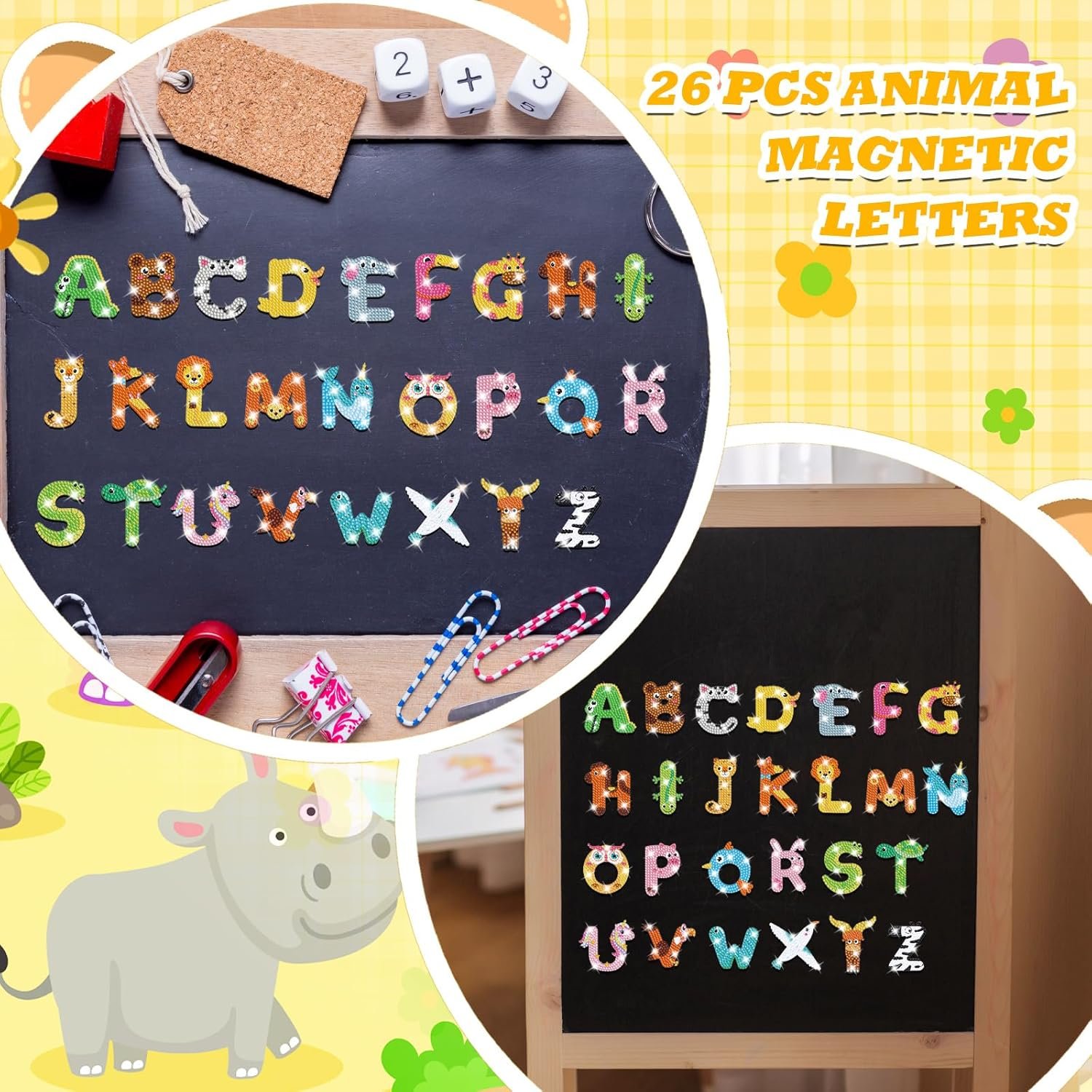 wholesale 26 pcs diamond art painting magnets cartoon animal alphabet letters for toddler kid fridge abc magnetic letters educational toy set for preschool learning spelling, birthday baby shower parties gift factory & supplier oem