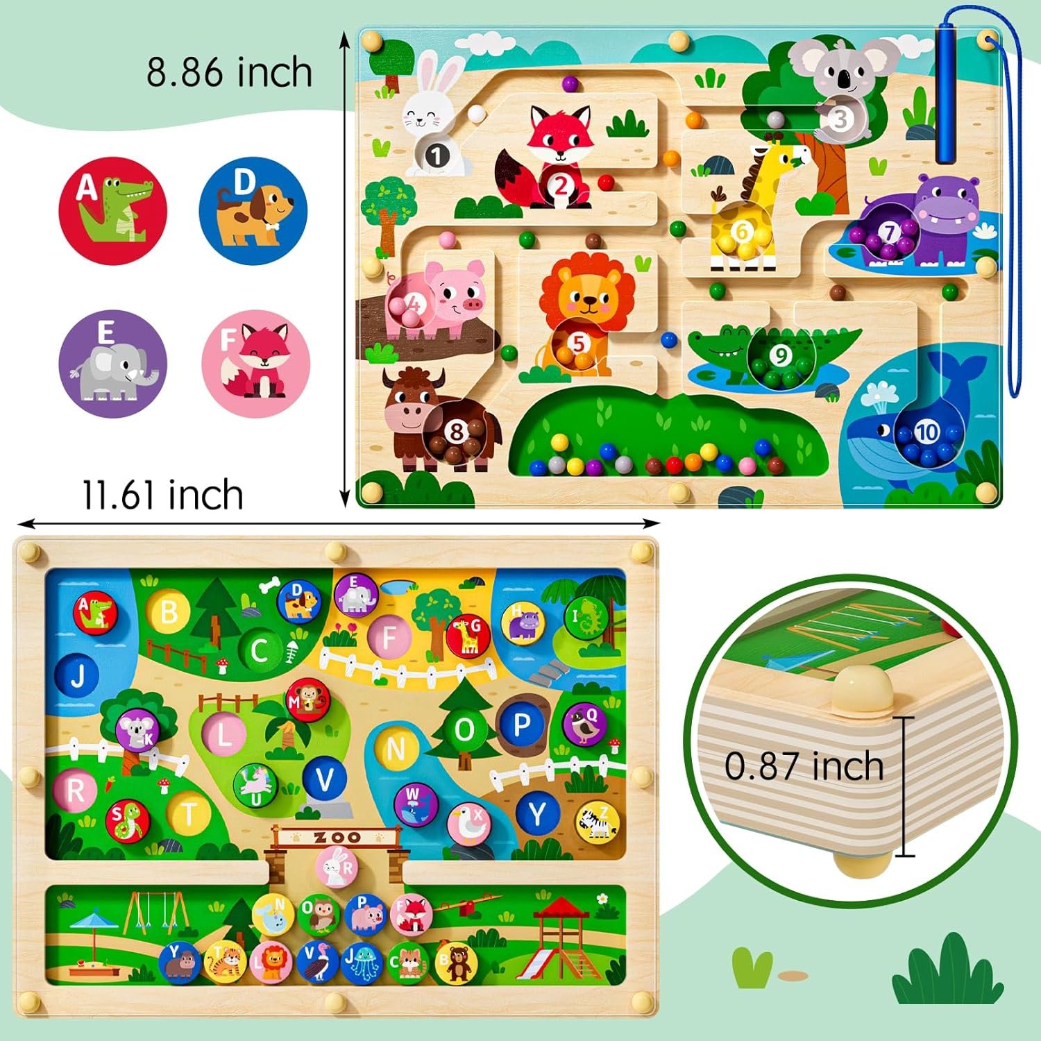wholesale magnetic maze 2 in 1 double side color and number maze alphabet puzzle board for 3-5 boys and girls kids montessori educational toys factory & supplier oem