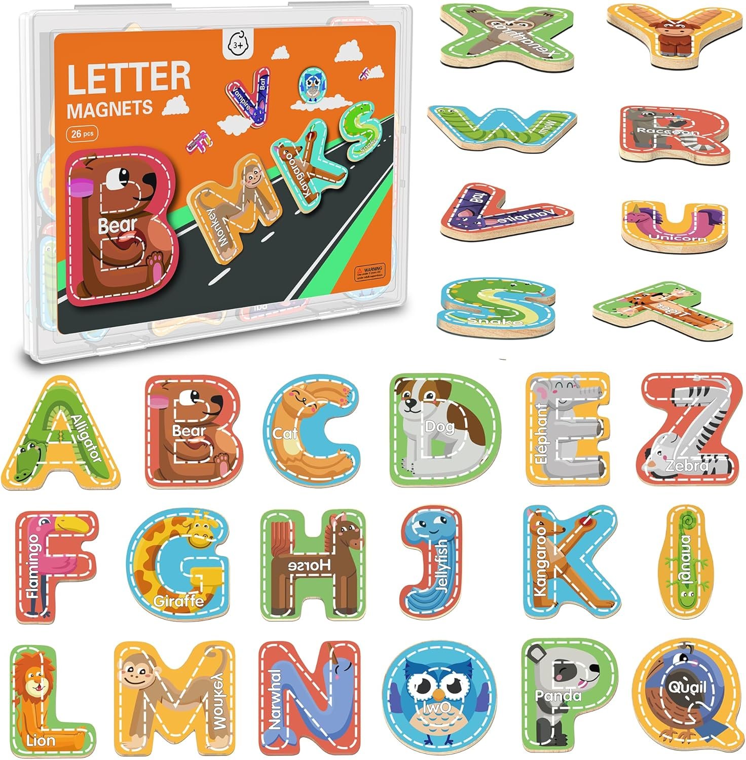 wholesale magnetic letter, thickened wooden abc alphabet fridge magnets for toddlers 1-3, large cute animal magnet learning toys set for kids ages 2 4 5 years old preschool learning (multicoloured) factory & supplier oem
