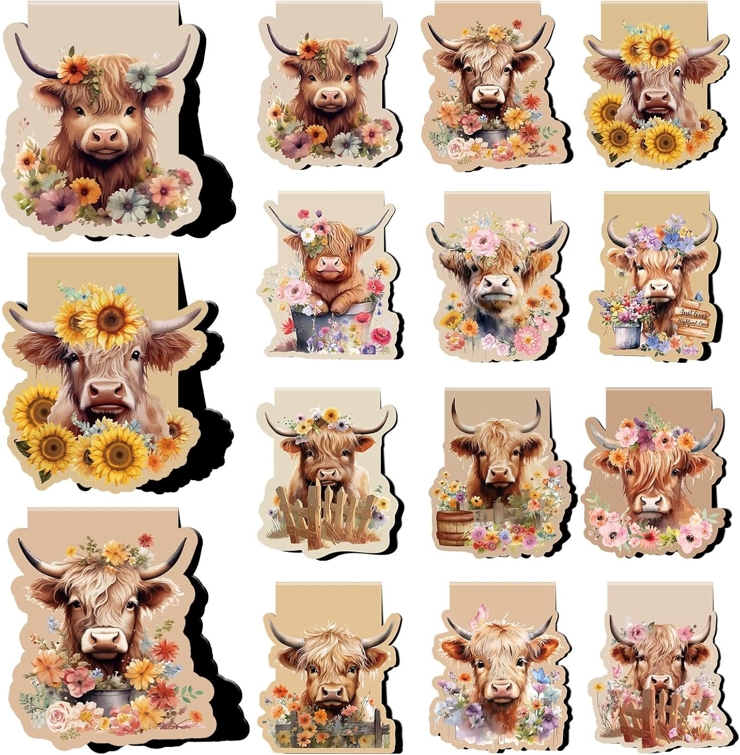 wholesale highland cow magnetic bookmark gifts - wxiben 12 pcs cow print book marks magnets animal magnetic bookmarks sunflower cattle bookmark page clip gift for book lovers teens students teacher reading factory & supplier oem