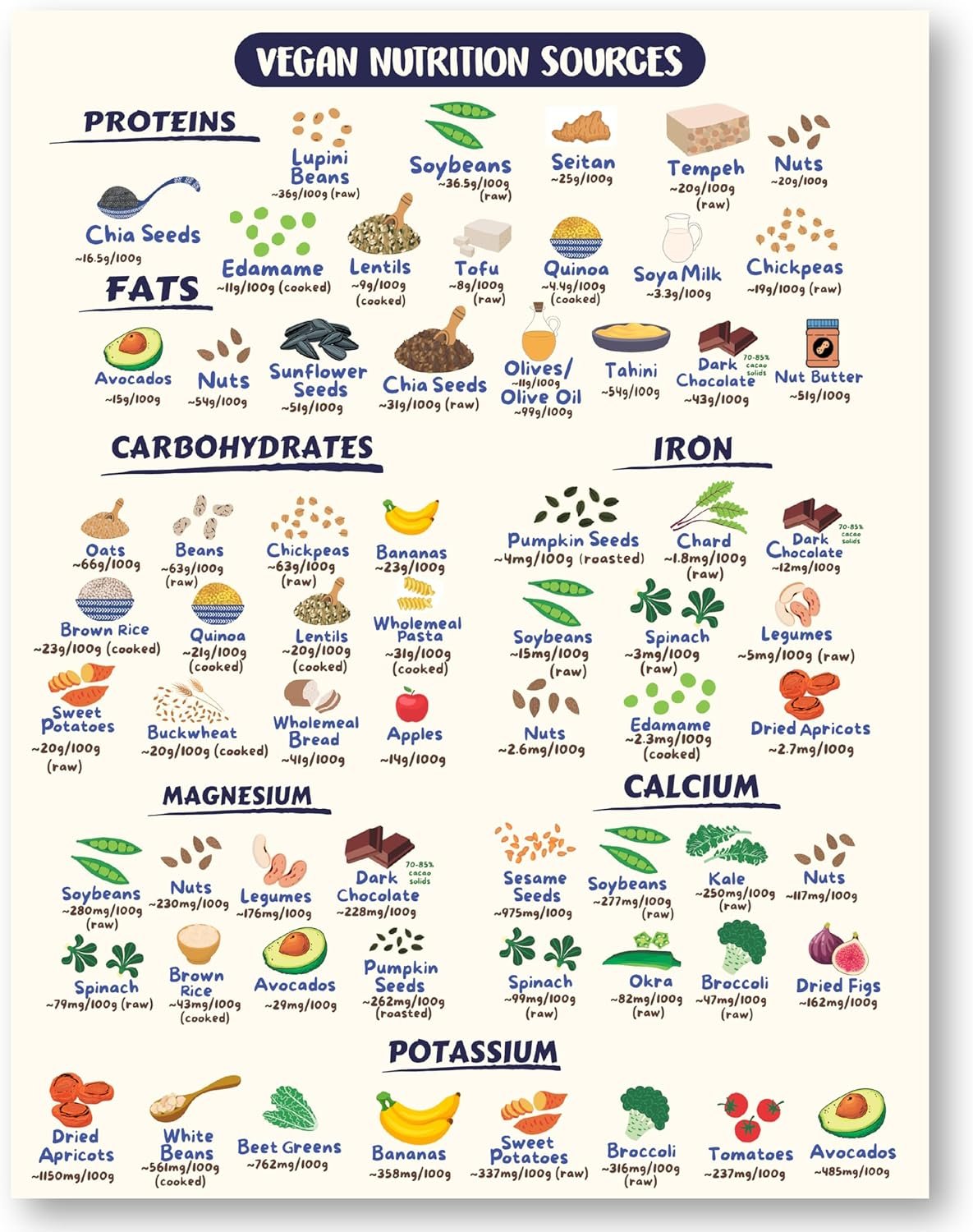 wholesale vegan health foods chart fridge magnet | nutritional guide for keto high protein vegan & vegetarian diets | decorative food magnet cheat sheet | durable & waterproof | 8.5