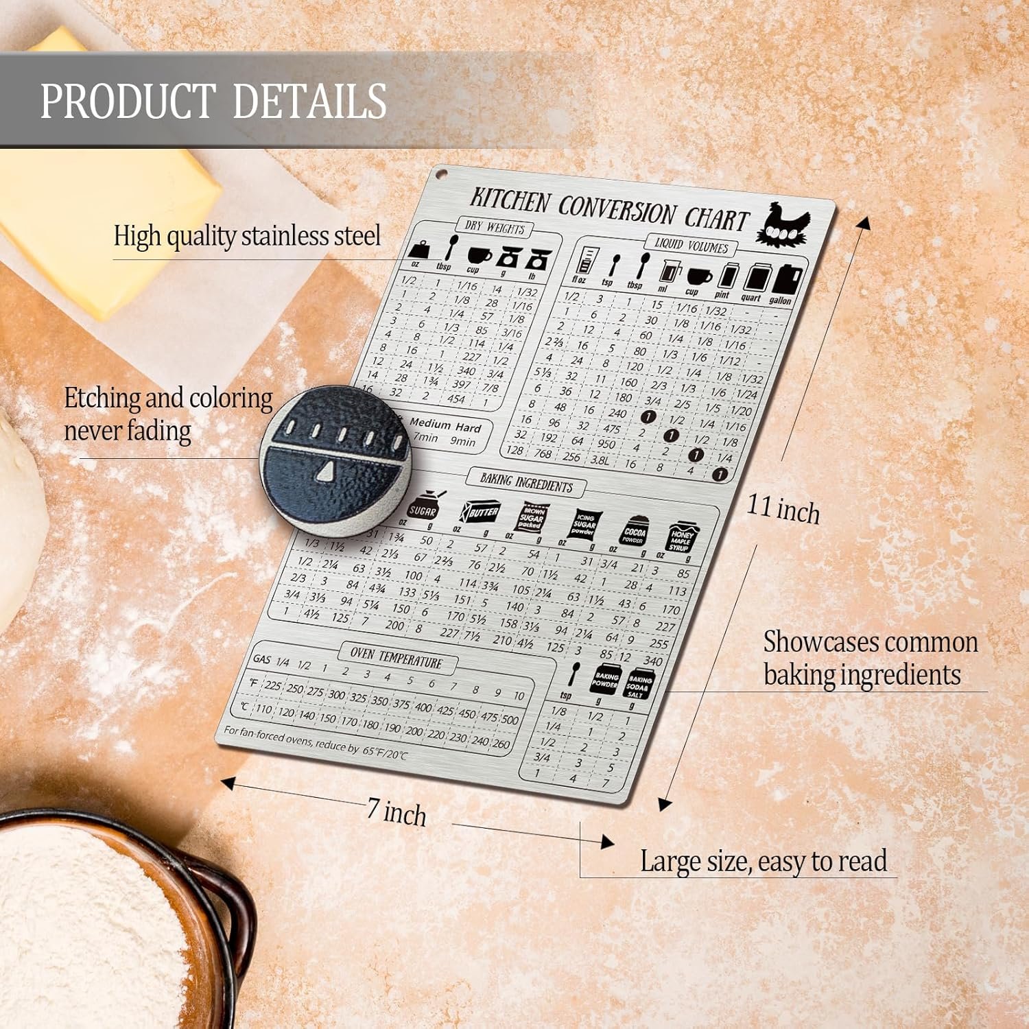 wholesale kitchen conversion chart magnet for refrigerator, stainless steel baking ingredients measurements for baker, vintage kitchen accessories gadgets factory & supplier oem