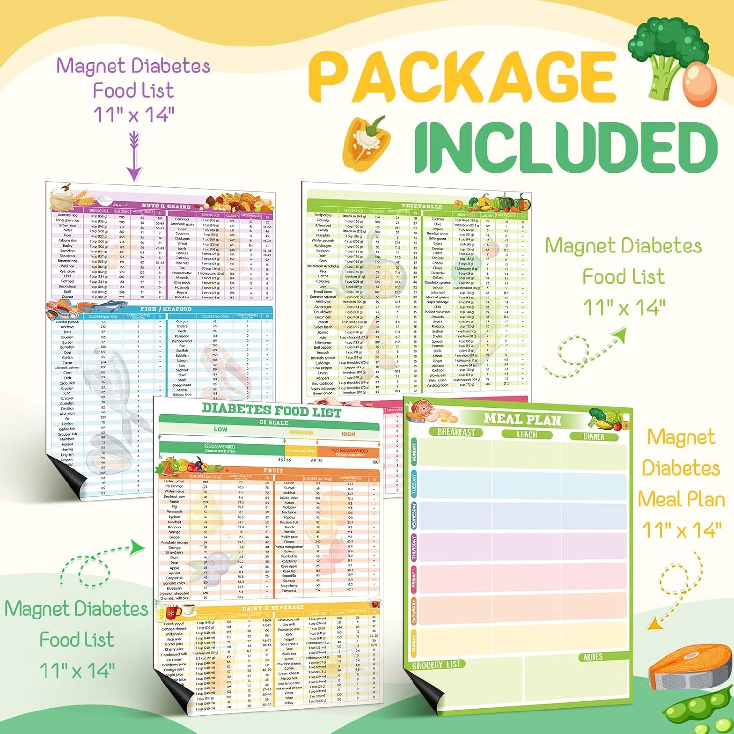 wholesale pasimy 4 pcs diabetes food lists chart magnet fridge 11 x 14 diabetic meal planner magnetic prediabetes grocery food journal log with 2 dry erase pens serving size carbs calories glycemic index factory & supplier oem