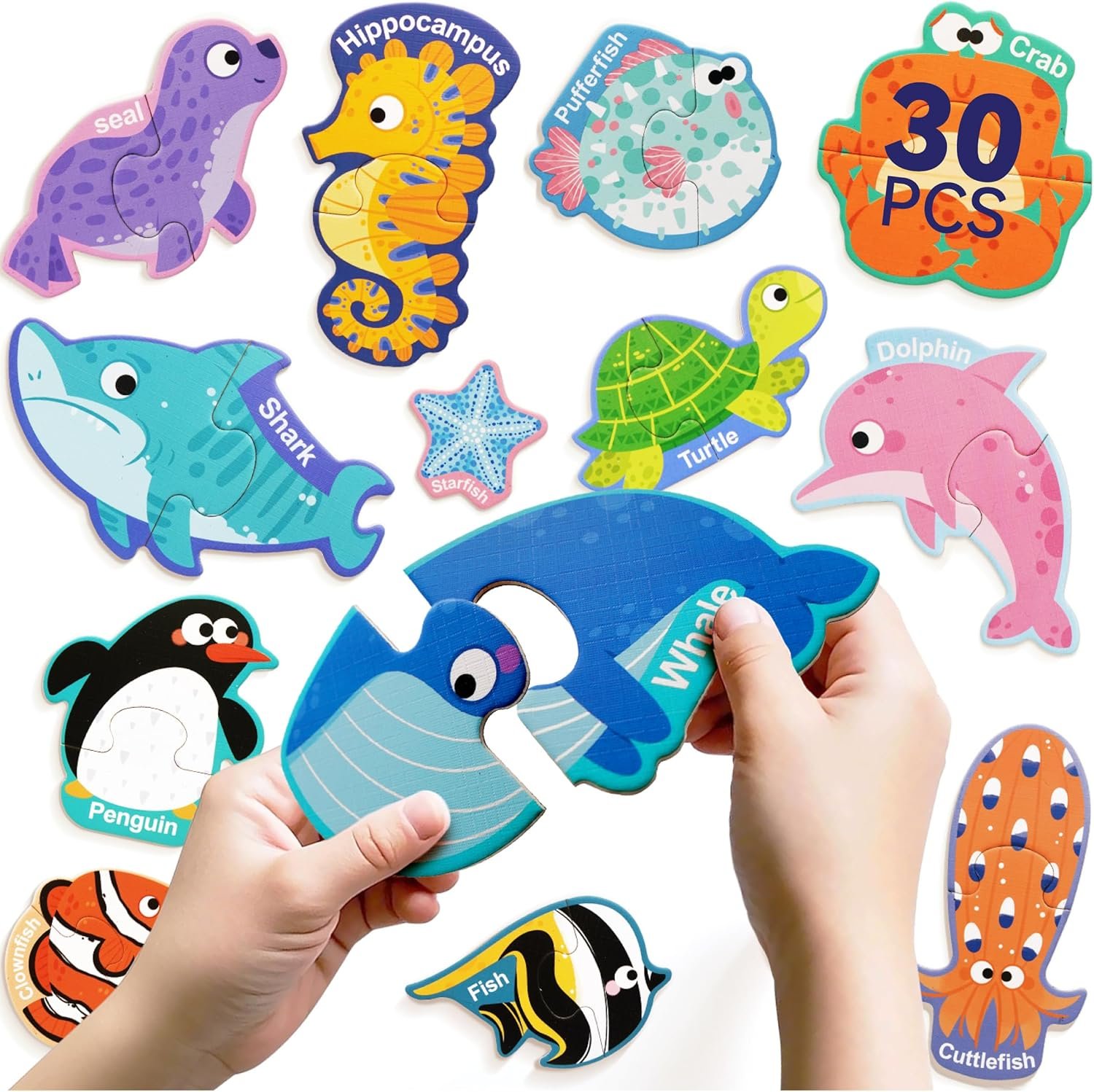 wholesale dotimo 30 pcs magnetic puzzle of fun ocean animals - colorful puzzles for kids aged 3+ - a magnetic educational learning toy for toddlers aged 3-5 to develop hand-eye coordination factory & supplier oem
