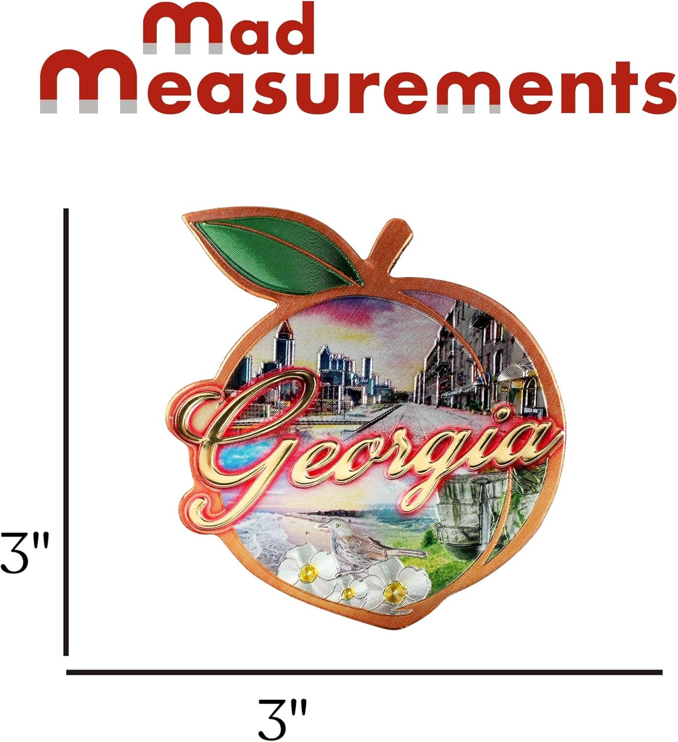 wholesale georgia peach montage magnet, collective travel souvenir, keepsake gift, 3 x 3 inches factory & supplier oem