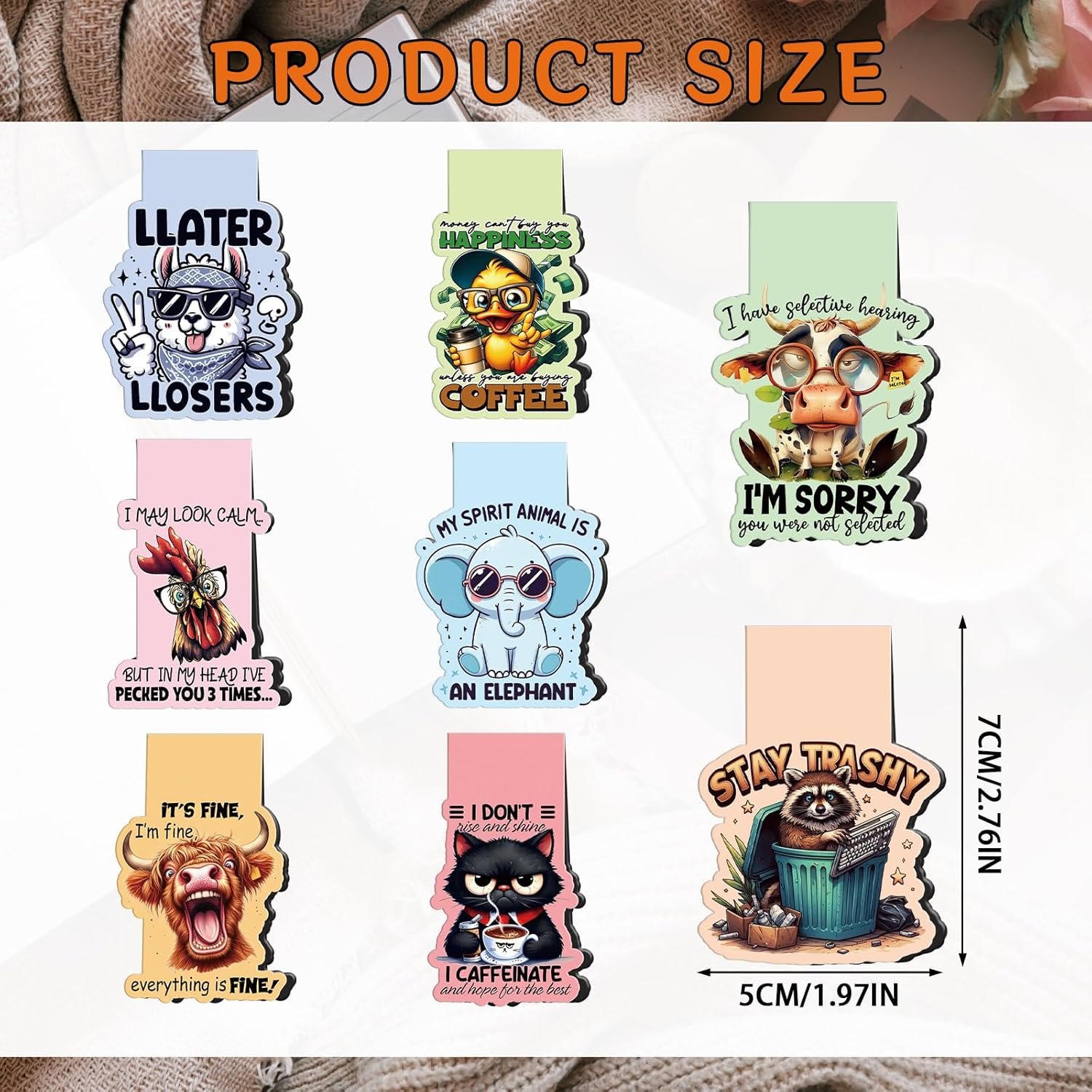 wholesale funny magnetic bookmark gifts - 8 pcs animals sarcastic bookmarks magnetic humorous cat duck cow elephant magnets book marks page clip gift for women men book lovers students teacher reading factory & supplier oem
