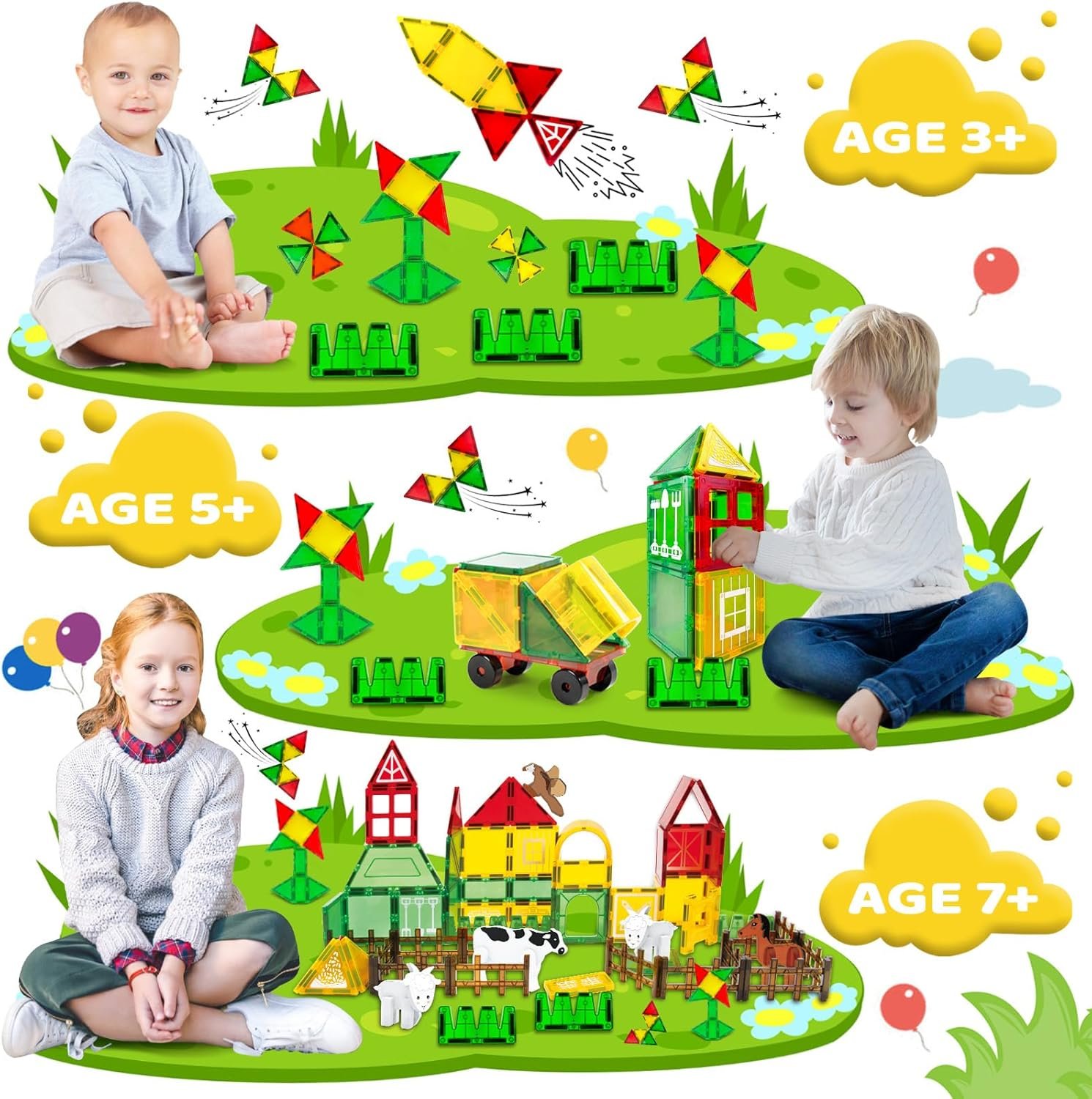 wholesale magnetic tiles building blocks,76pcs farm animals magnetic blocks tiles toys for kids toys ages 3-5 + with magnetics animals stem gifts for boys sensory play for girls preschool learning factory & supplier oem